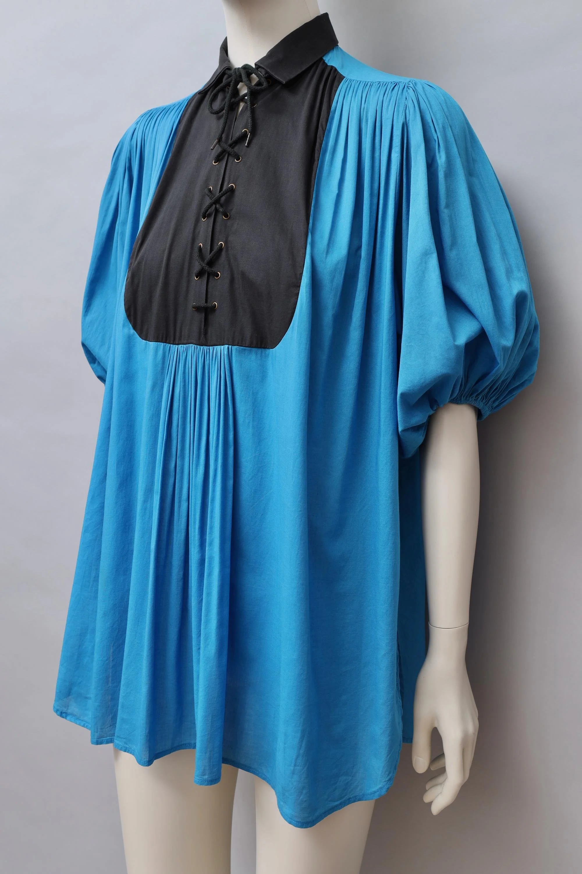 1980s Chantal Thomass blue balloon sleeve lace-up blouse