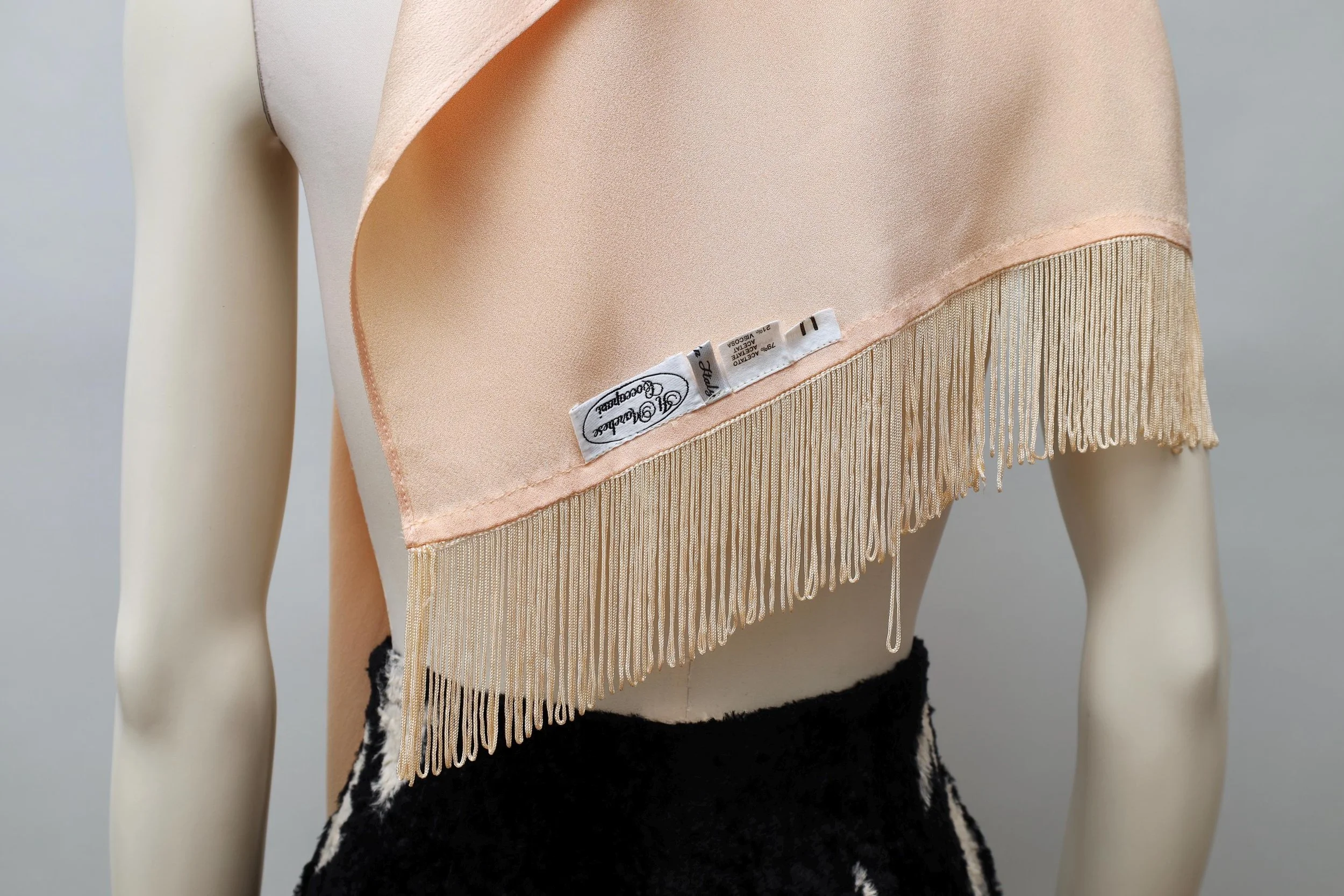 1990s Il Marchese Coccapani peach satin fringe shawl