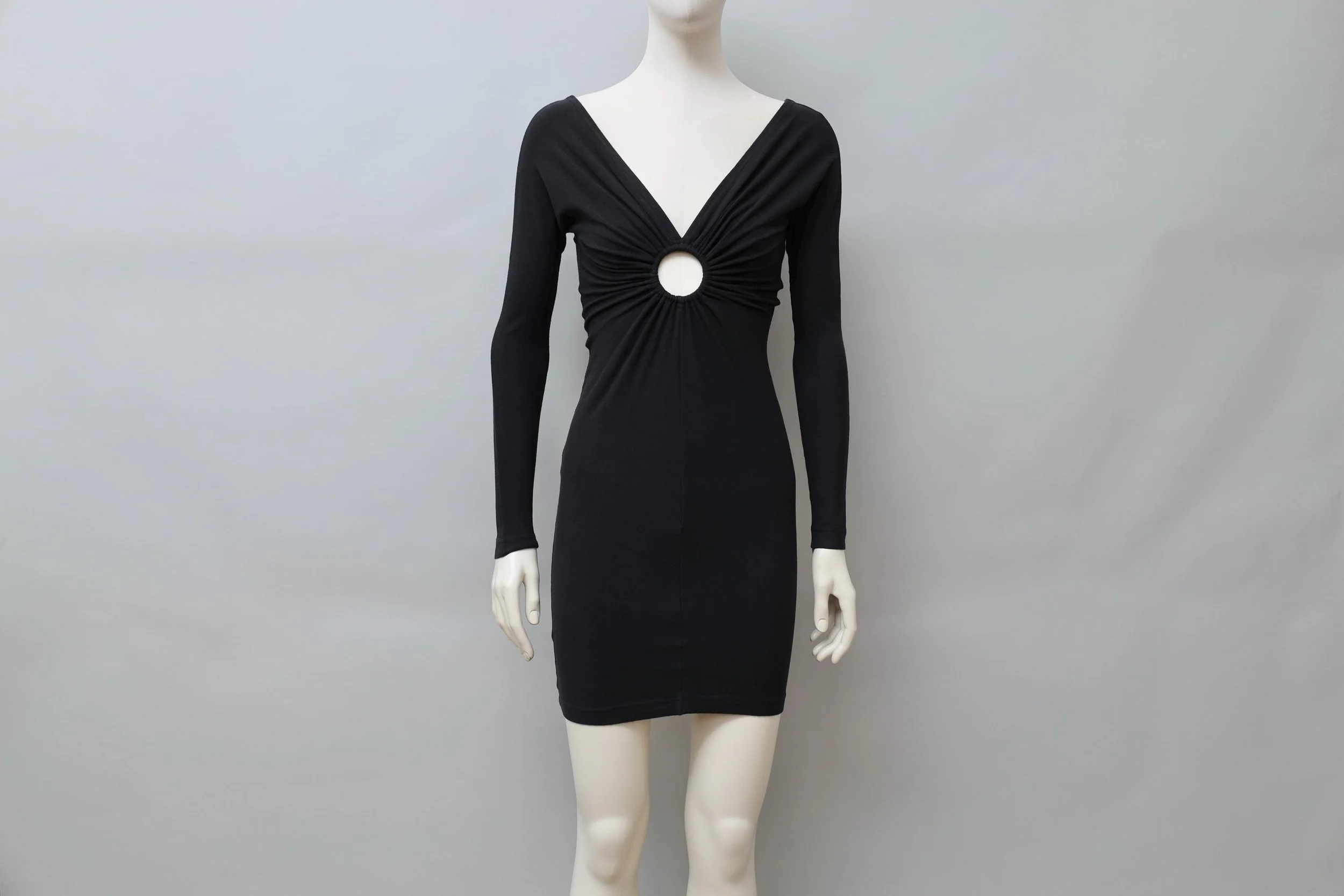 S/S 1990 Chantal Thomass black longsleeve ruched cut-out dress