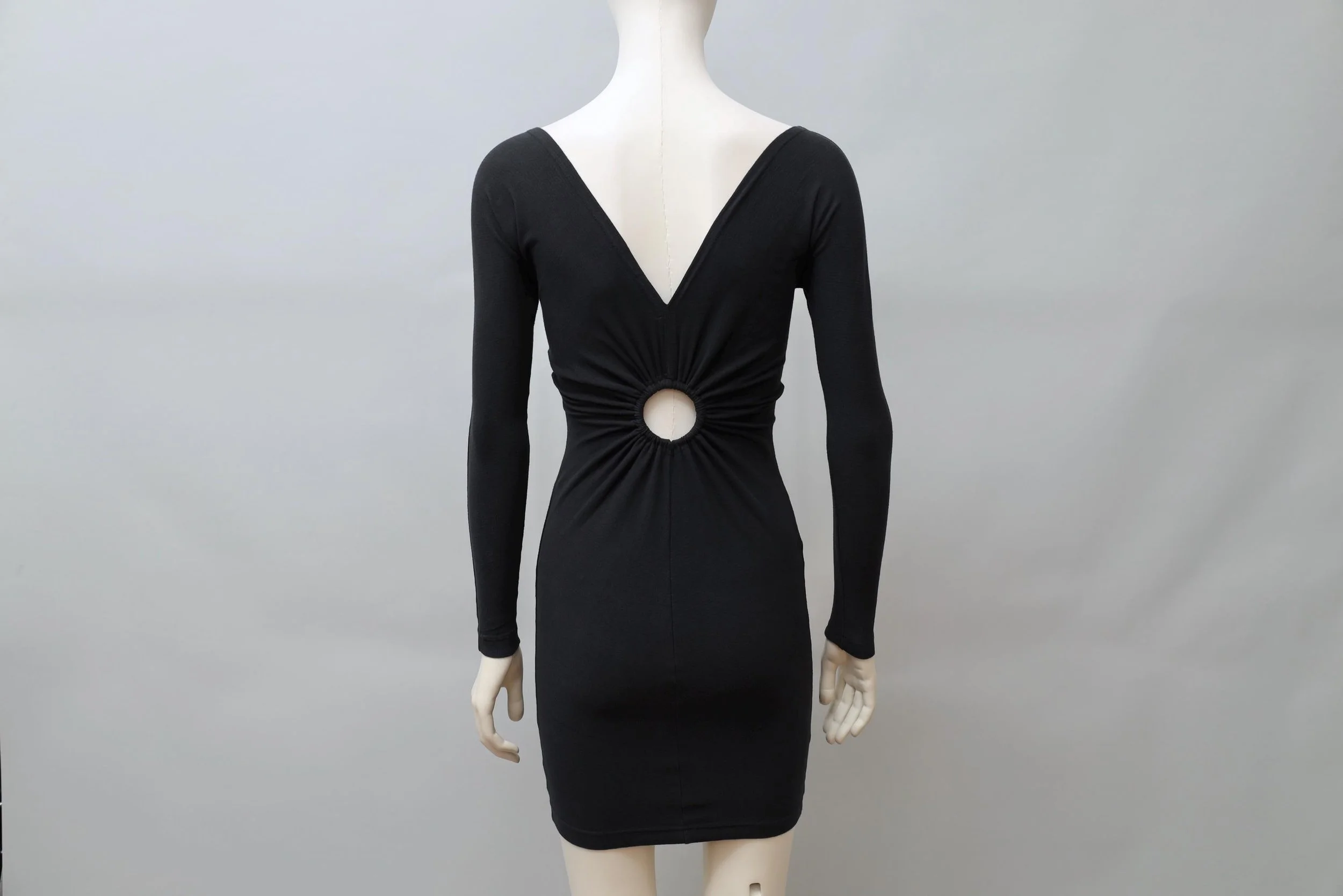 S/S 1990 Chantal Thomass black longsleeve ruched cut-out dress