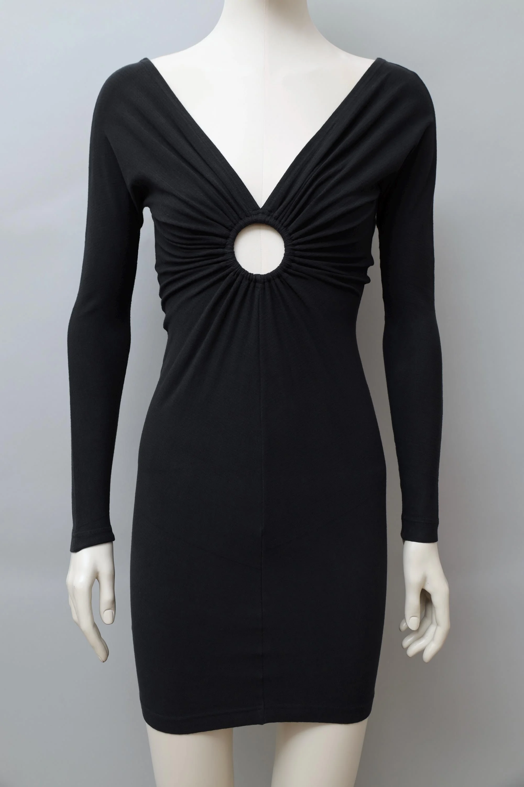 S/S 1990 Chantal Thomass black longsleeve ruched cut-out dress