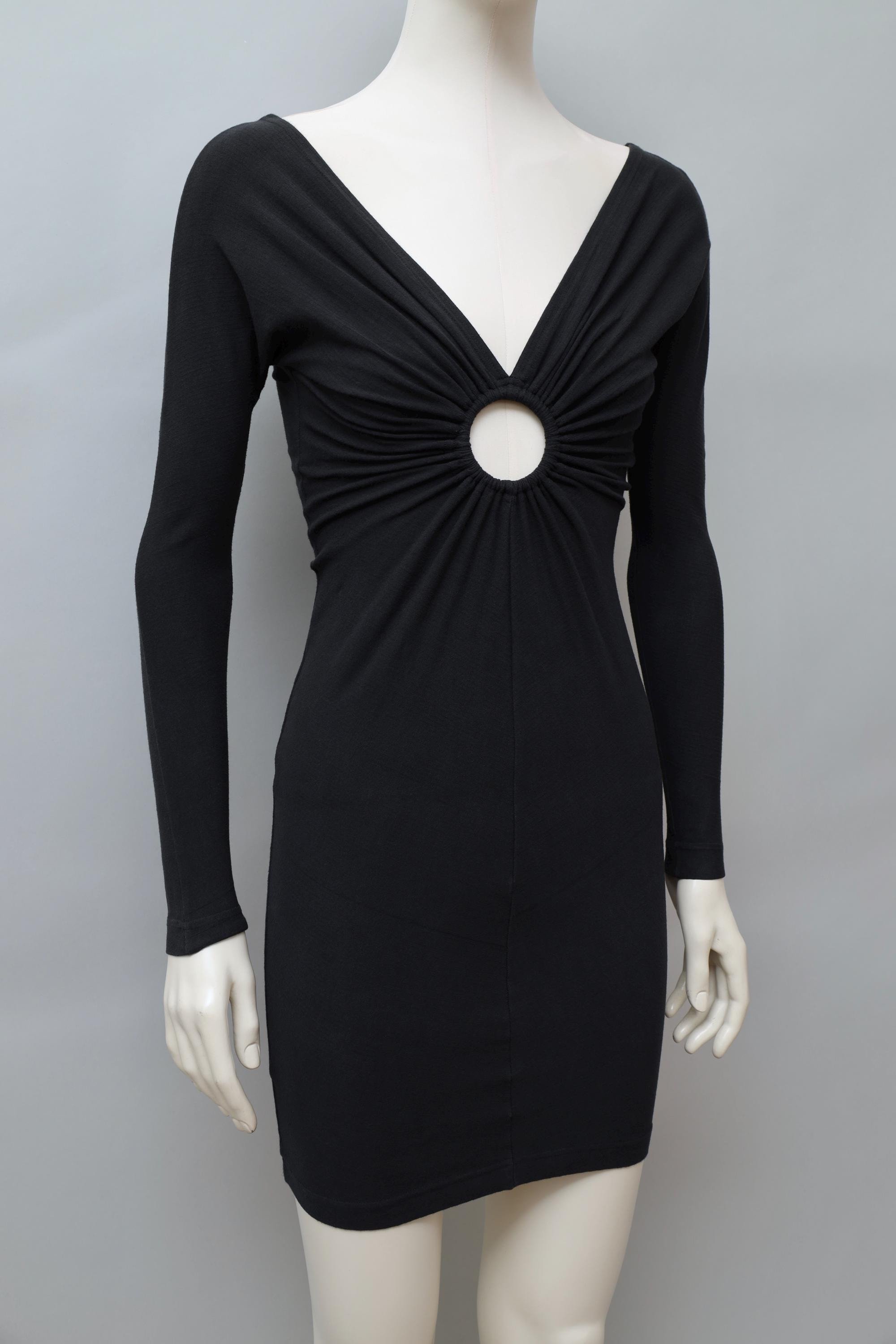 S/S 1990 Chantal Thomass black longsleeve ruched cut-out dress