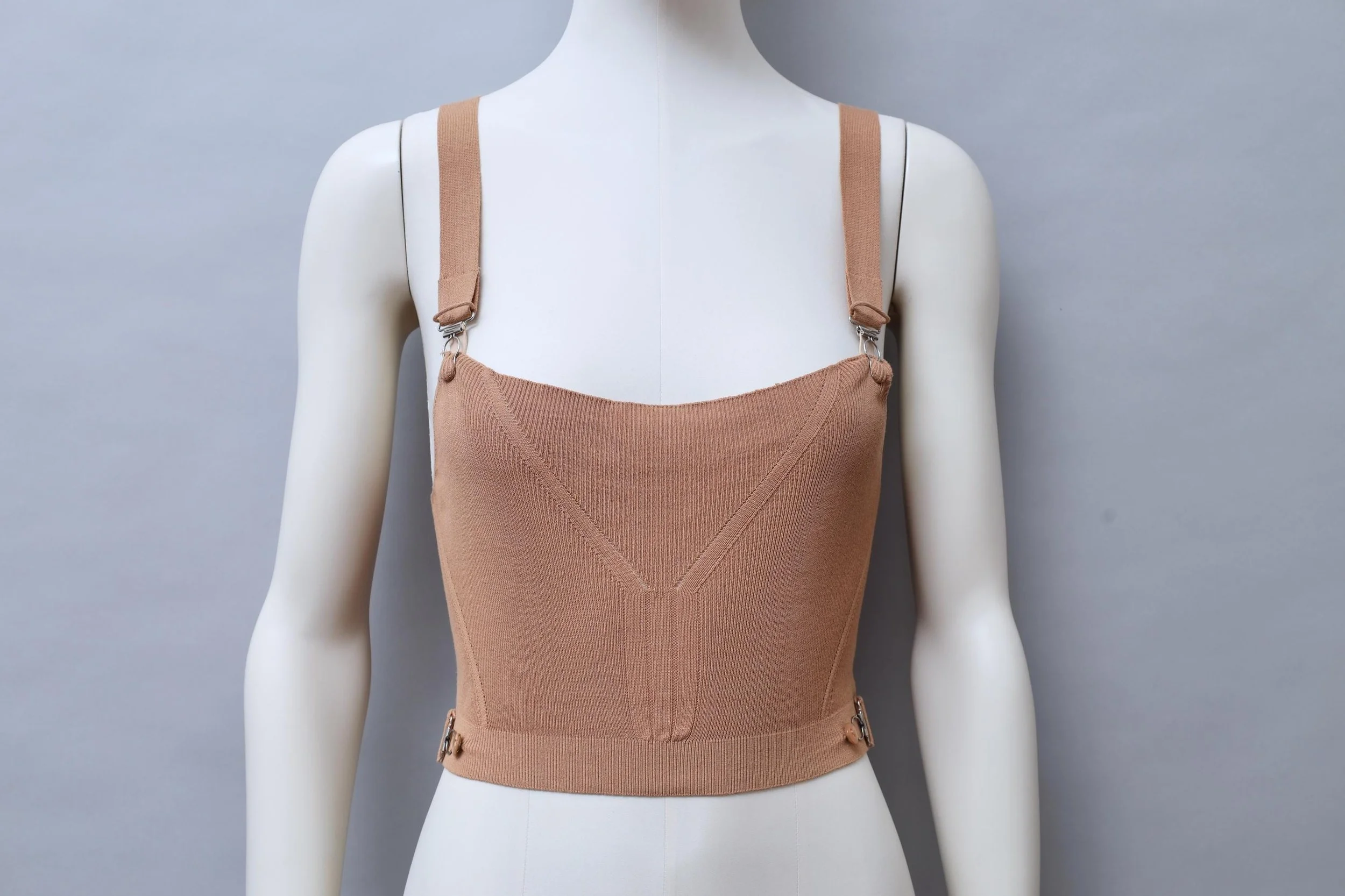 S/S 2004 Jean Paul Gaultier tan cropped suspender knit top