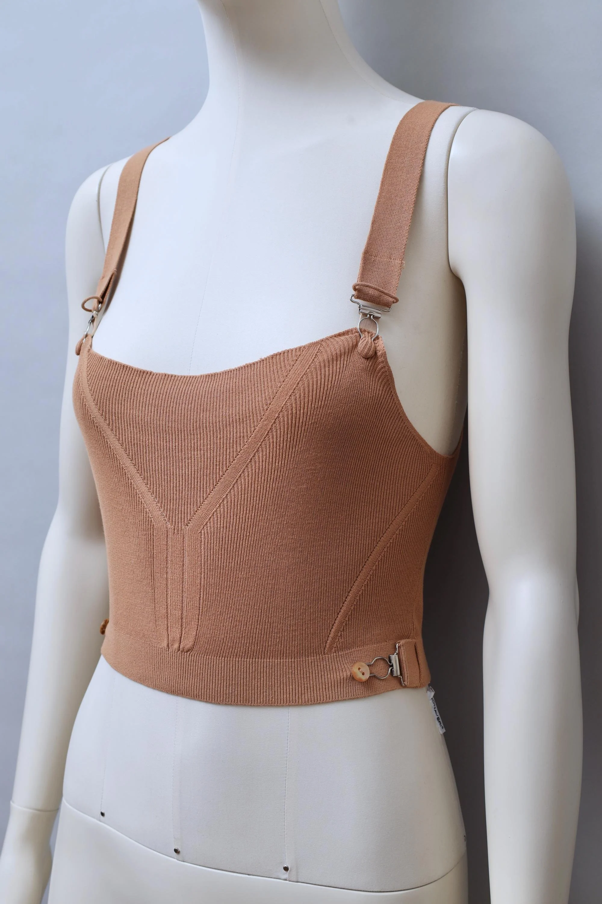 S/S 2004 Jean Paul Gaultier tan cropped suspender knit top