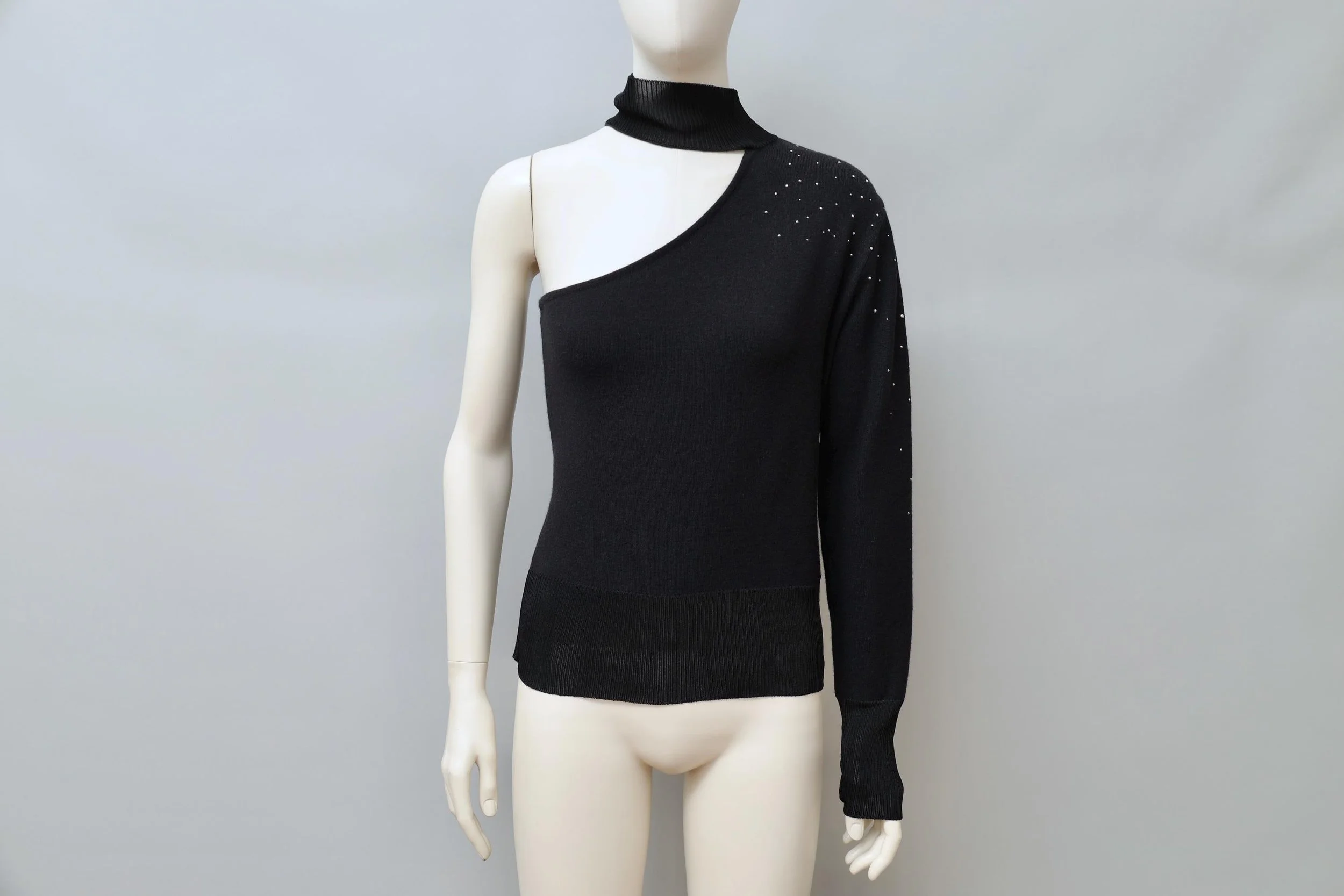 2000s Montana Blu black one sleeve rhinestone knit top