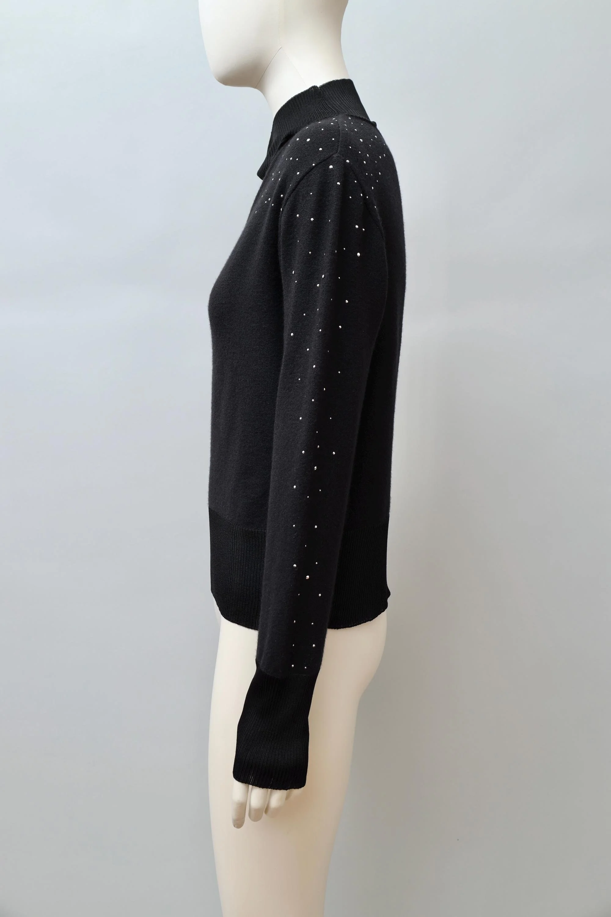 2000s Montana Blu black one sleeve rhinestone knit top