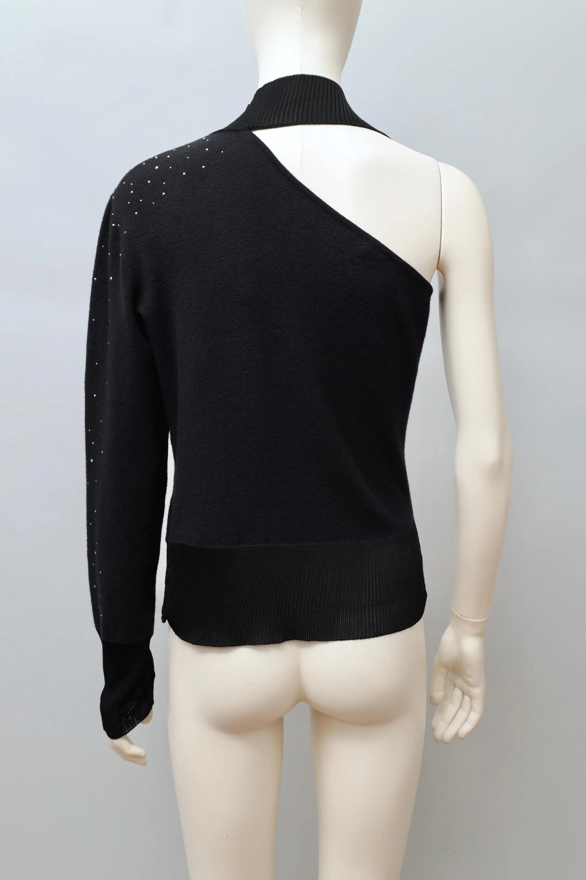 2000s Montana Blu black one sleeve rhinestone knit top