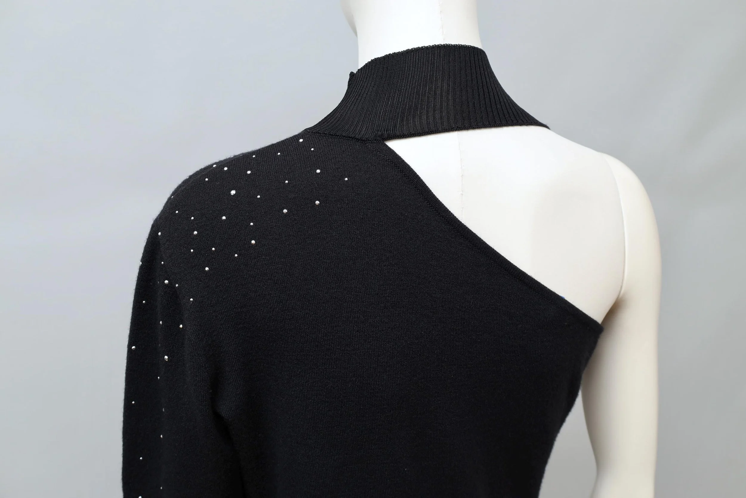 2000s Montana Blu black one sleeve rhinestone knit top