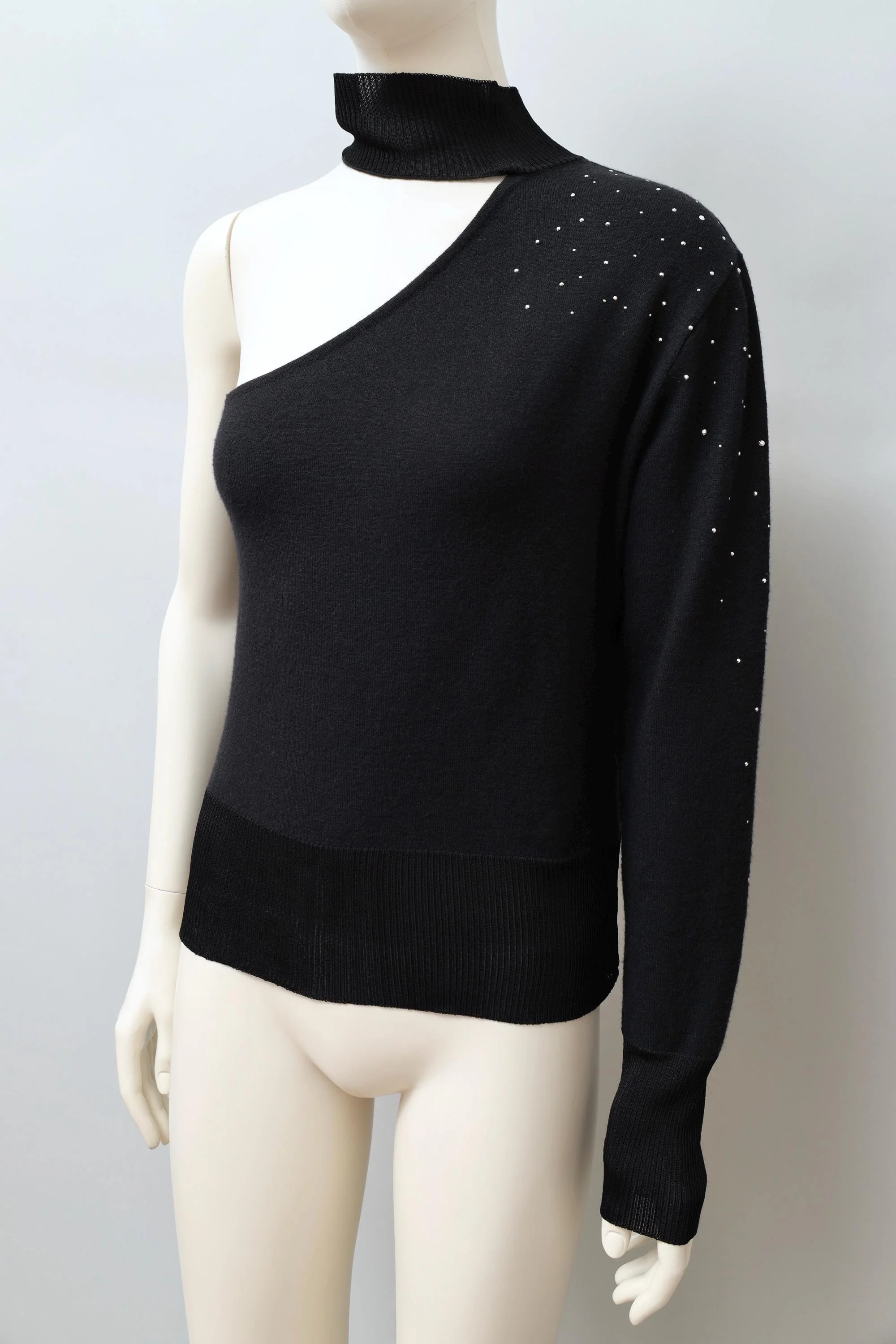 2000s Montana Blu black one sleeve rhinestone knit top