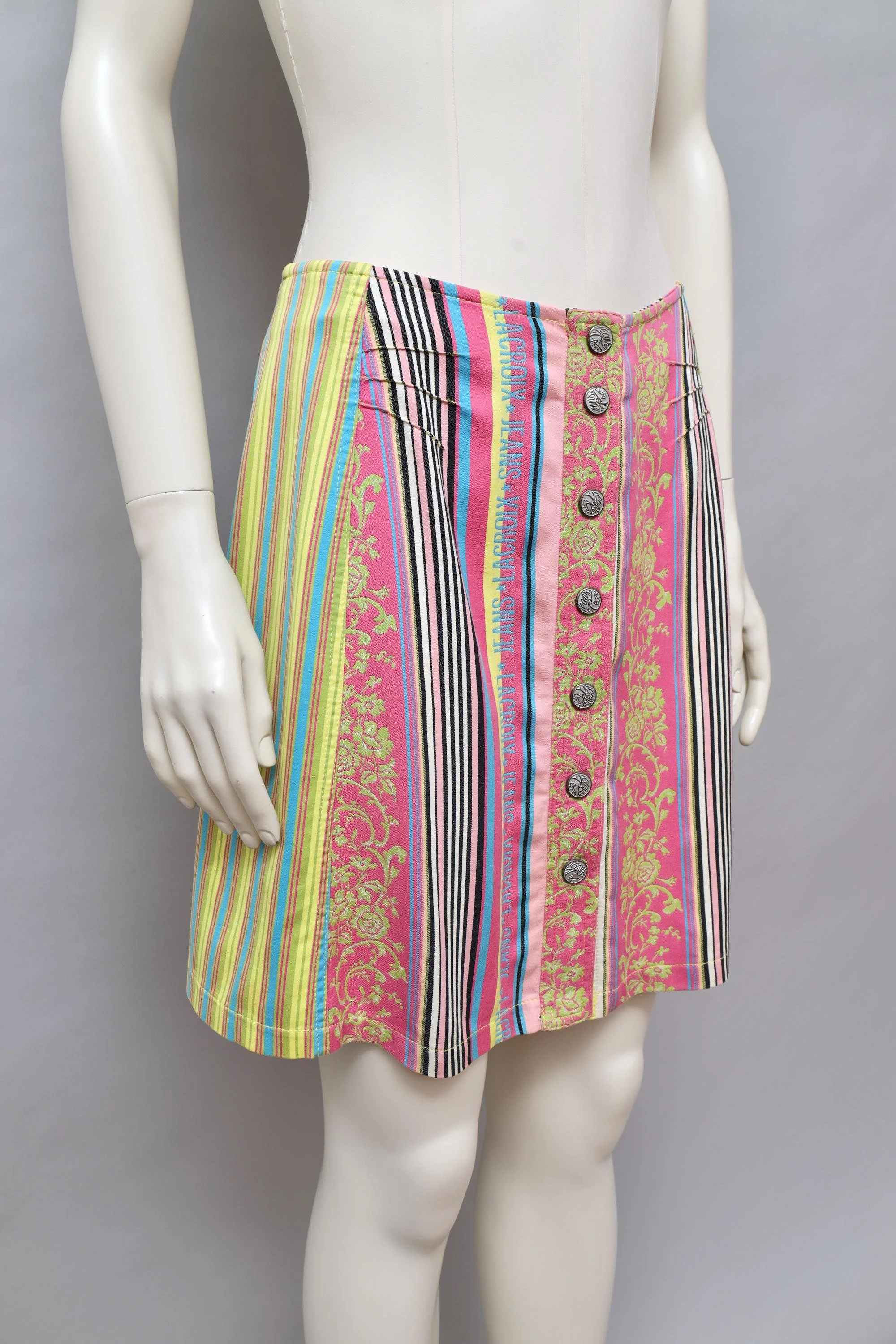 1990s Jeans de Christian Lacroix multicolour brocade striped skirt