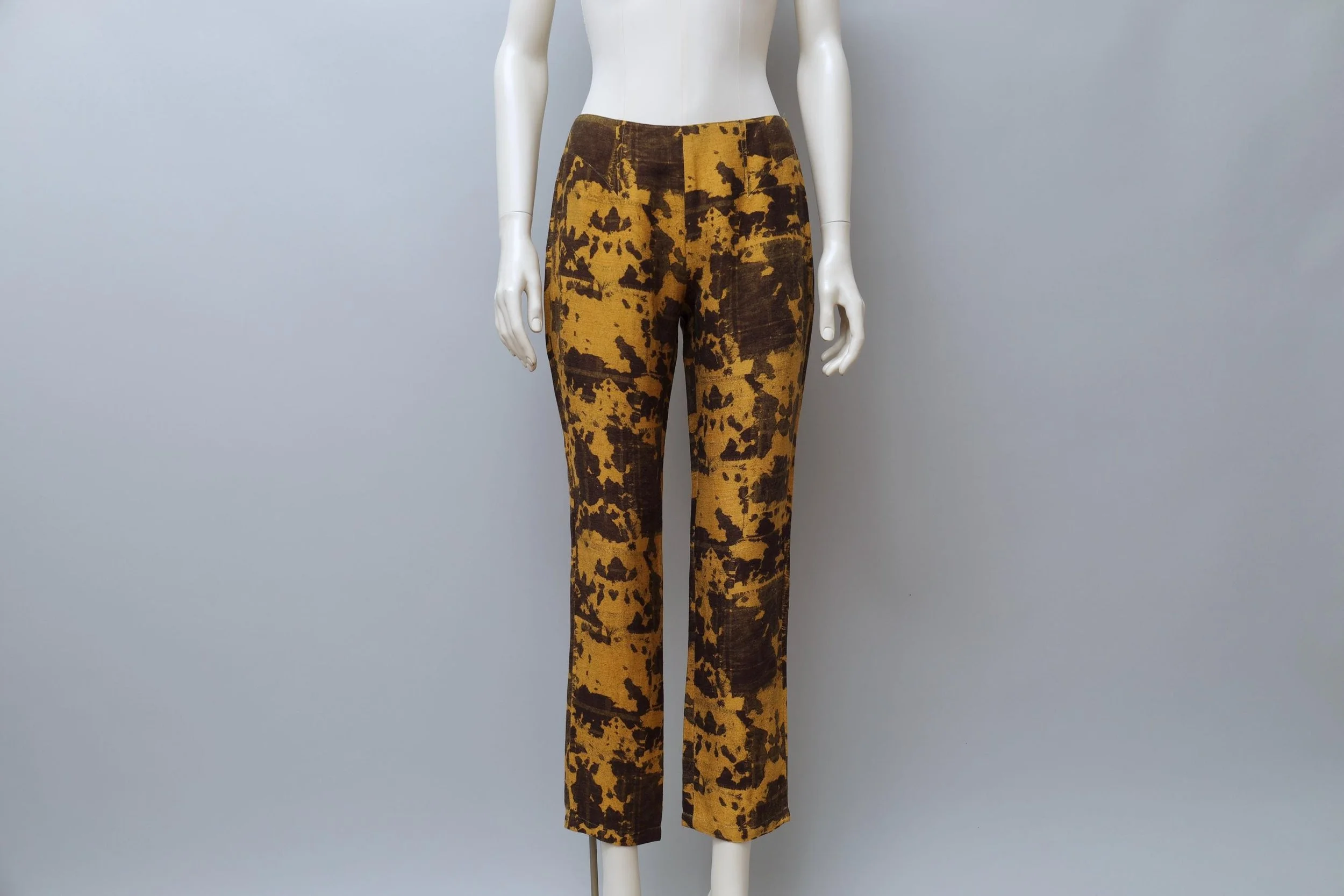1990s Mugler ochre and brown bleached linen capri pants