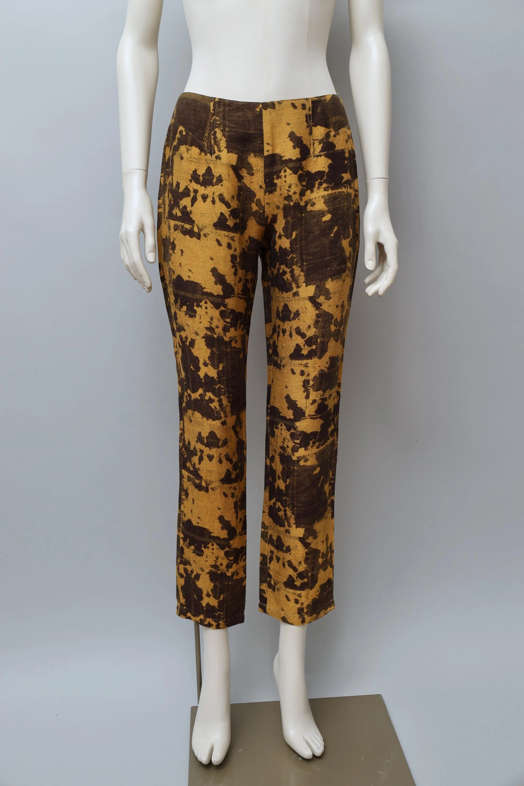 1990s Mugler ochre and brown bleached linen capri pants