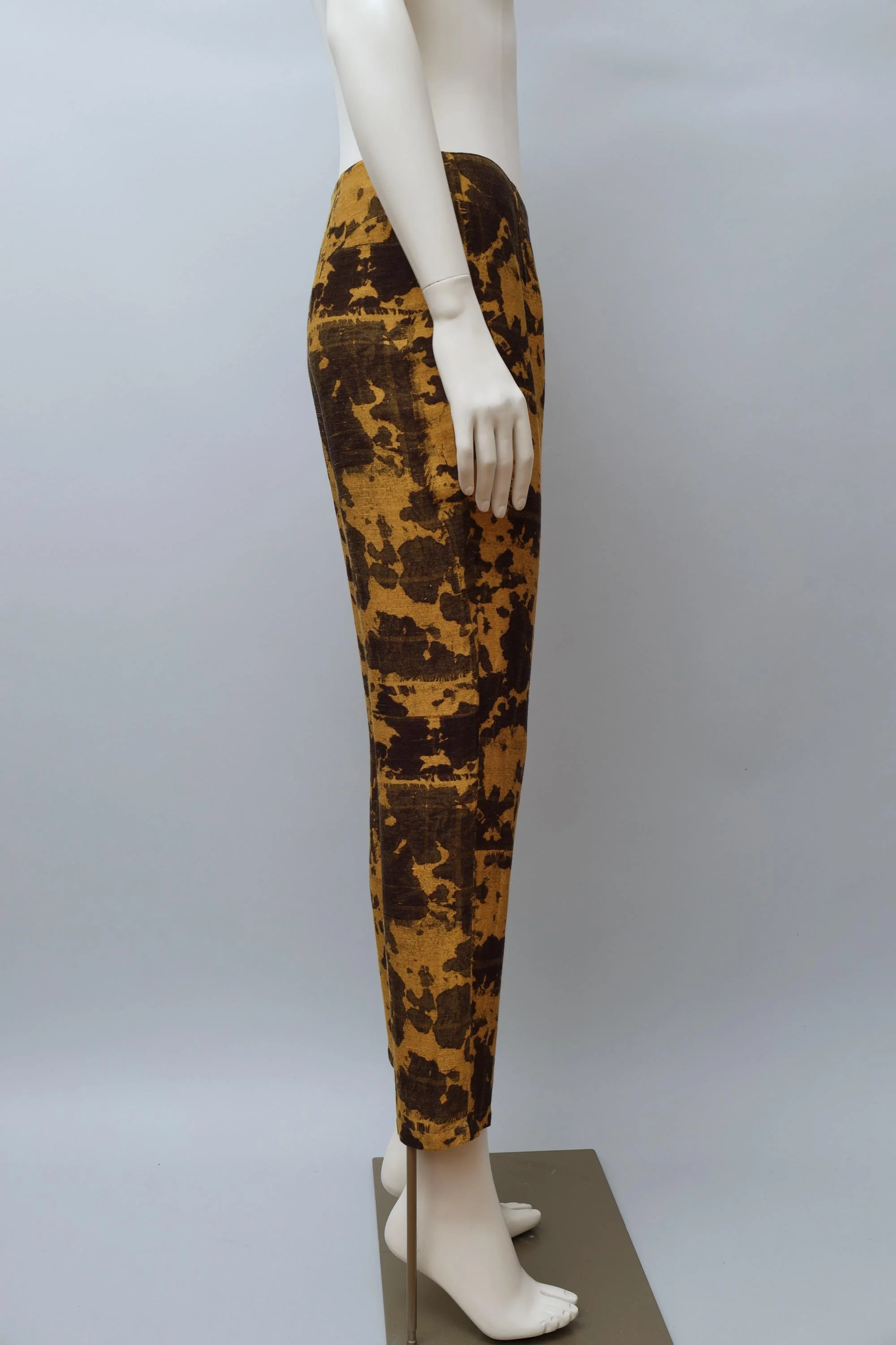 1990s Mugler ochre and brown bleached linen capri pants