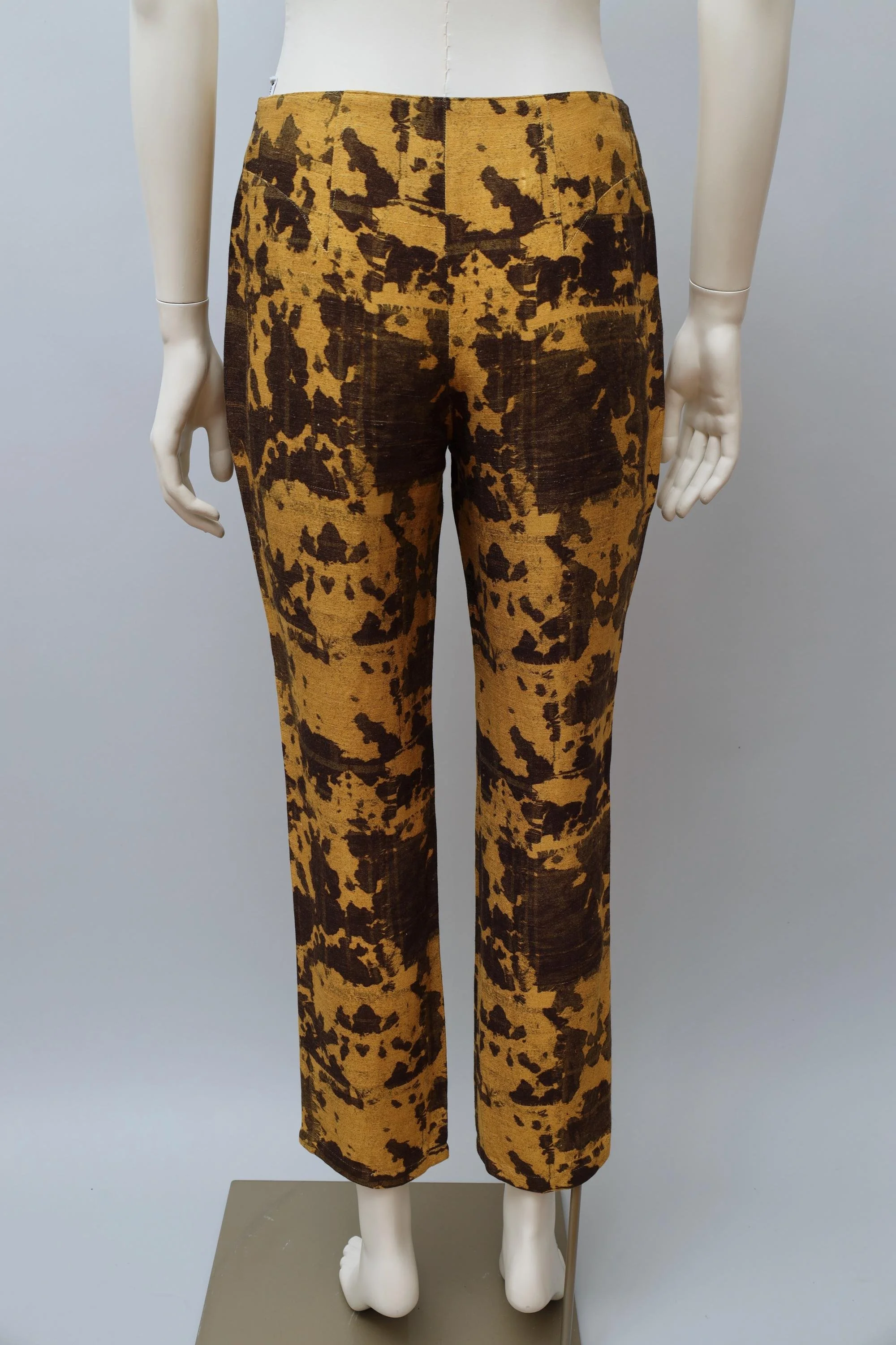 1990s Mugler ochre and brown bleached linen capri pants
