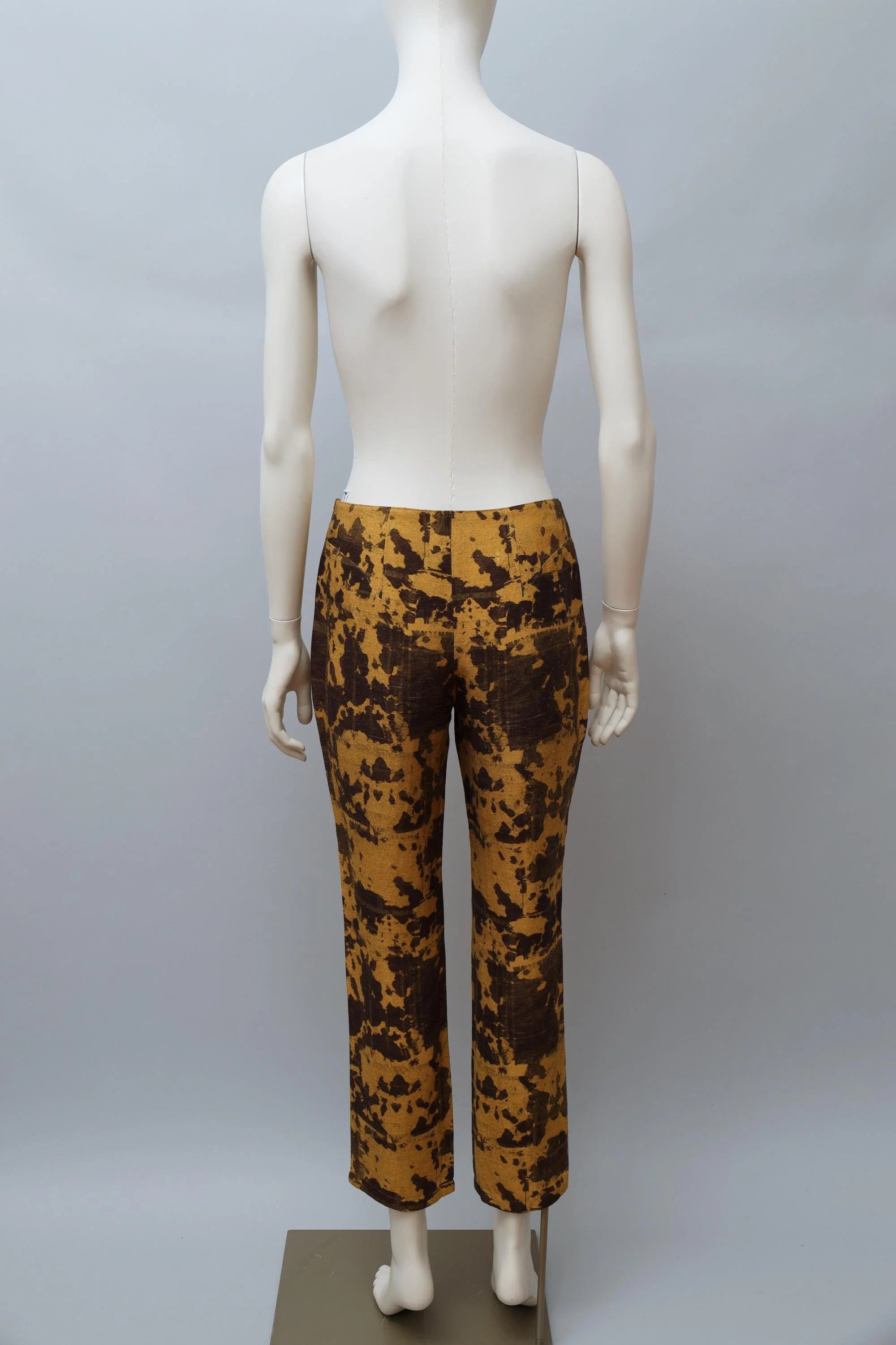 1990s Mugler ochre and brown bleached linen capri pants