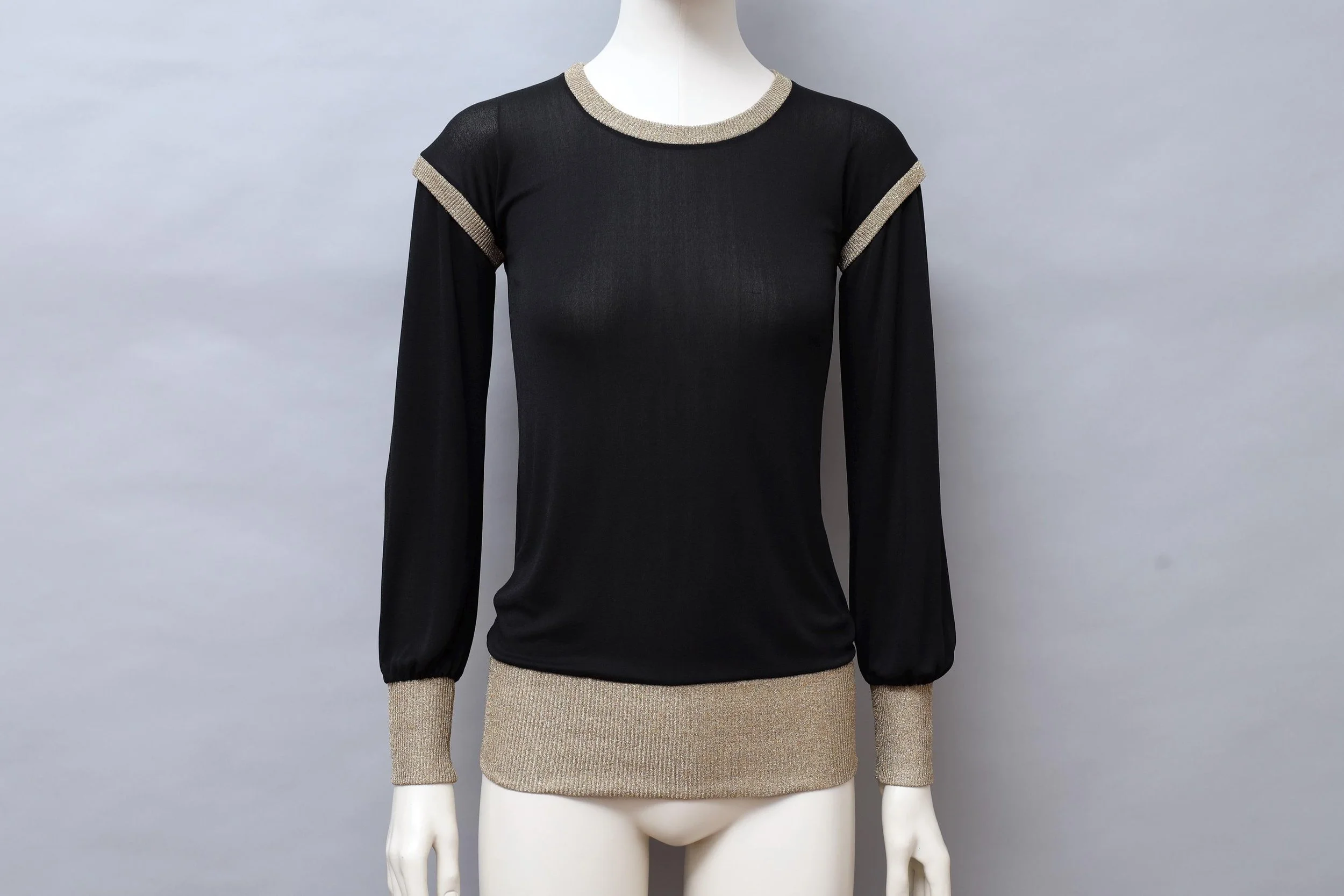 1970s Chantal Thomass pour Ter et Bantine black and gold lurex top