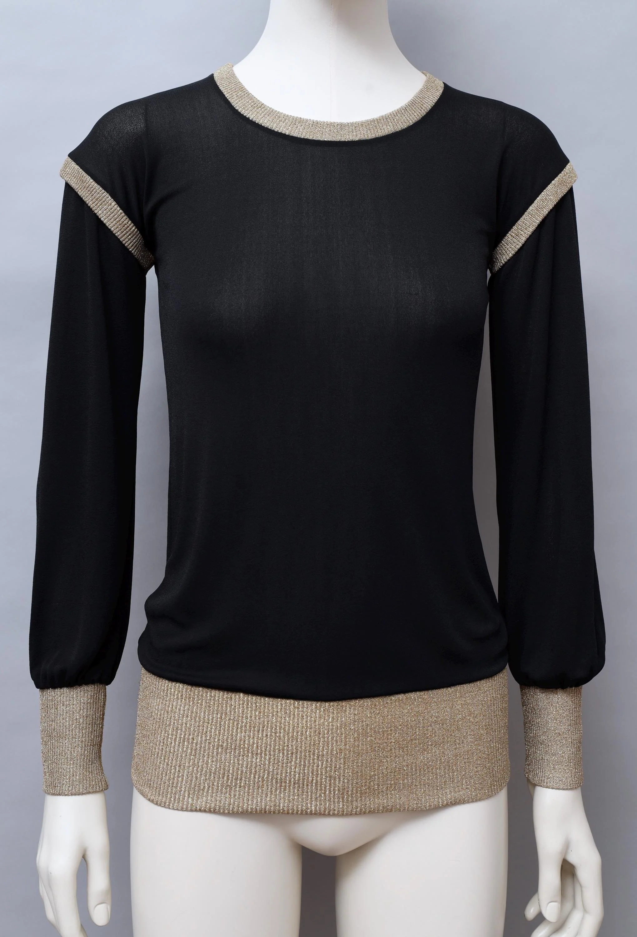 1970s Chantal Thomass pour Ter et Bantine black and gold lurex top