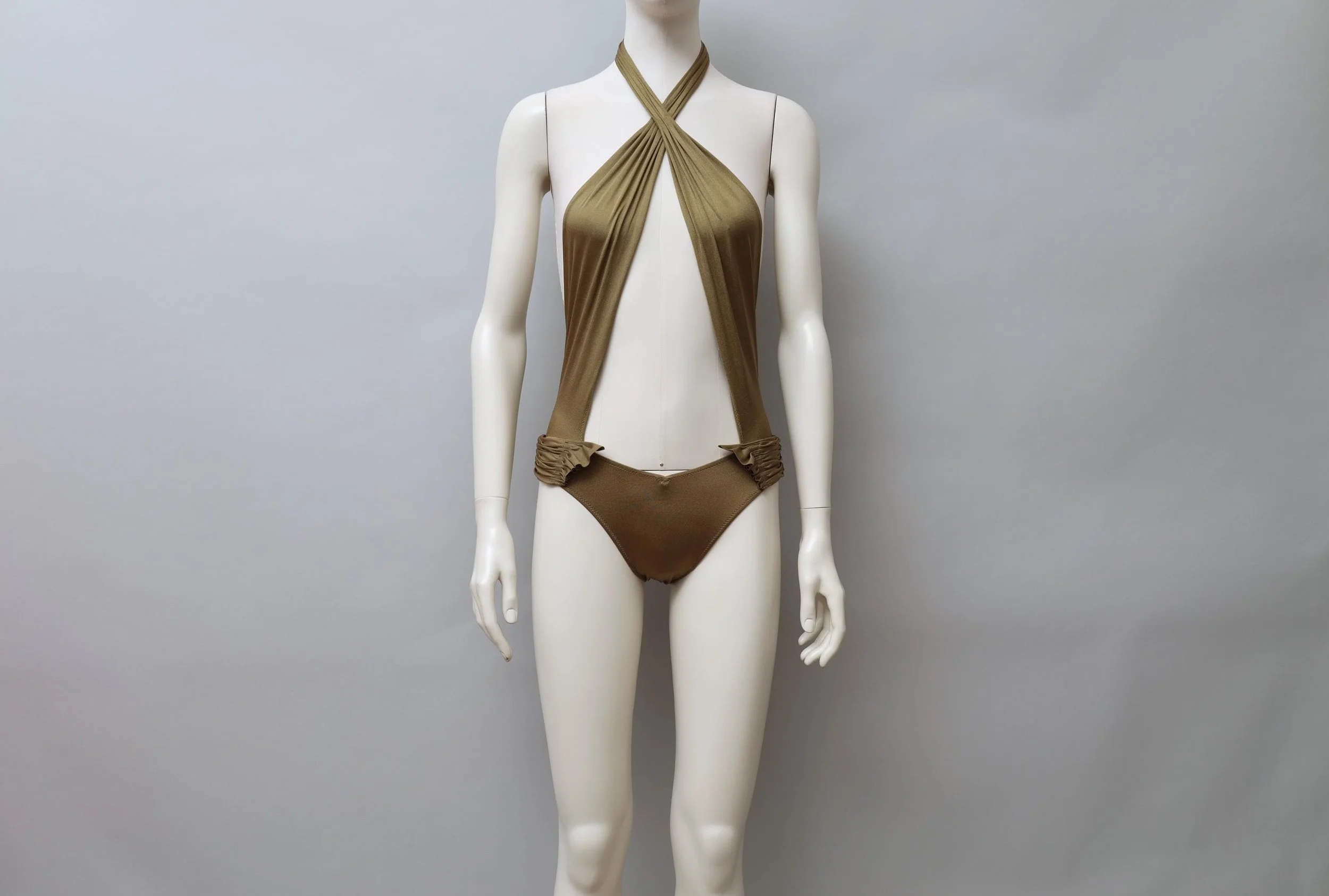 1980s deadstock La Perla bronze cross front swimsuit
