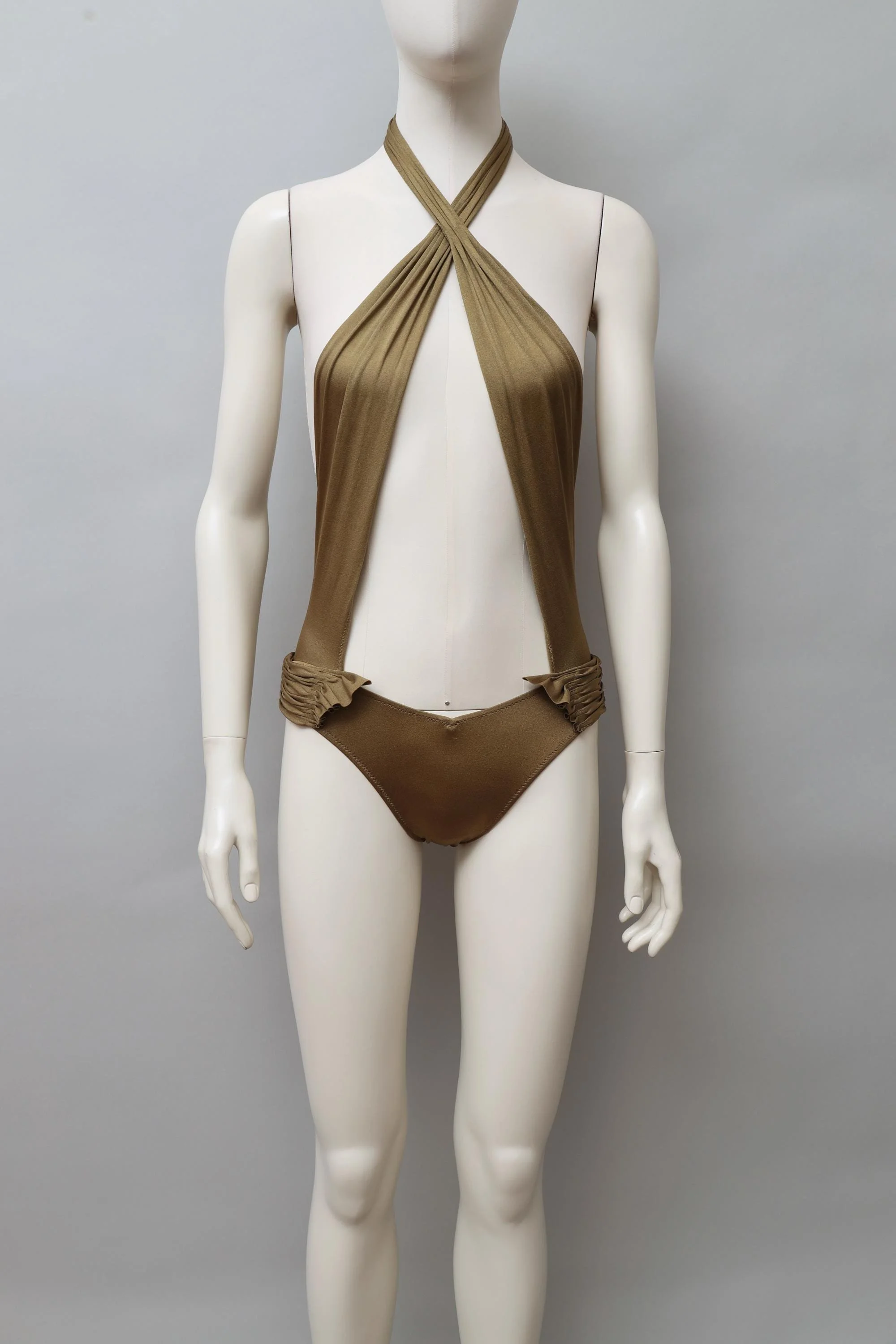 1980s deadstock La Perla bronze cross front swimsuit