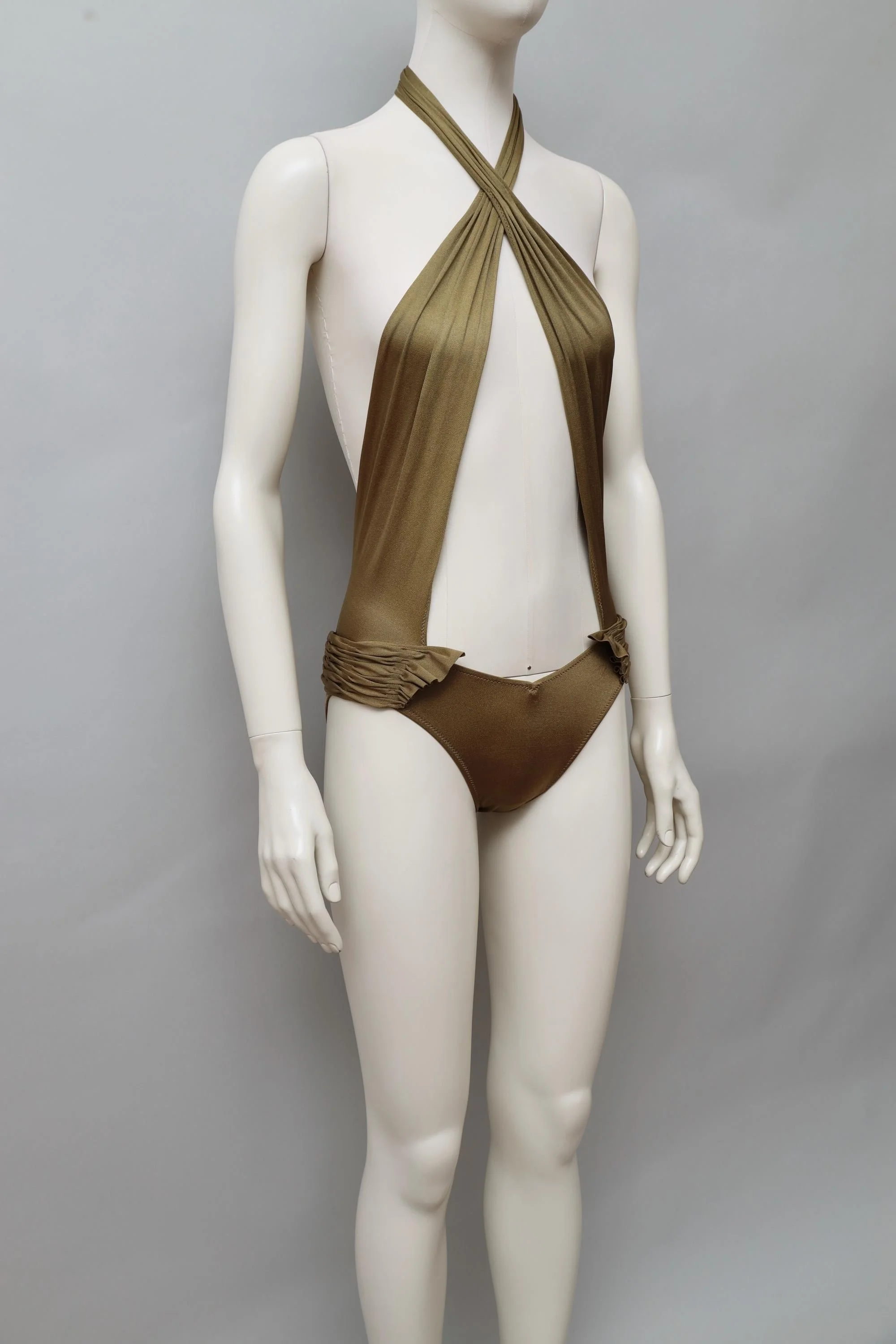 1980s deadstock La Perla bronze cross front swimsuit