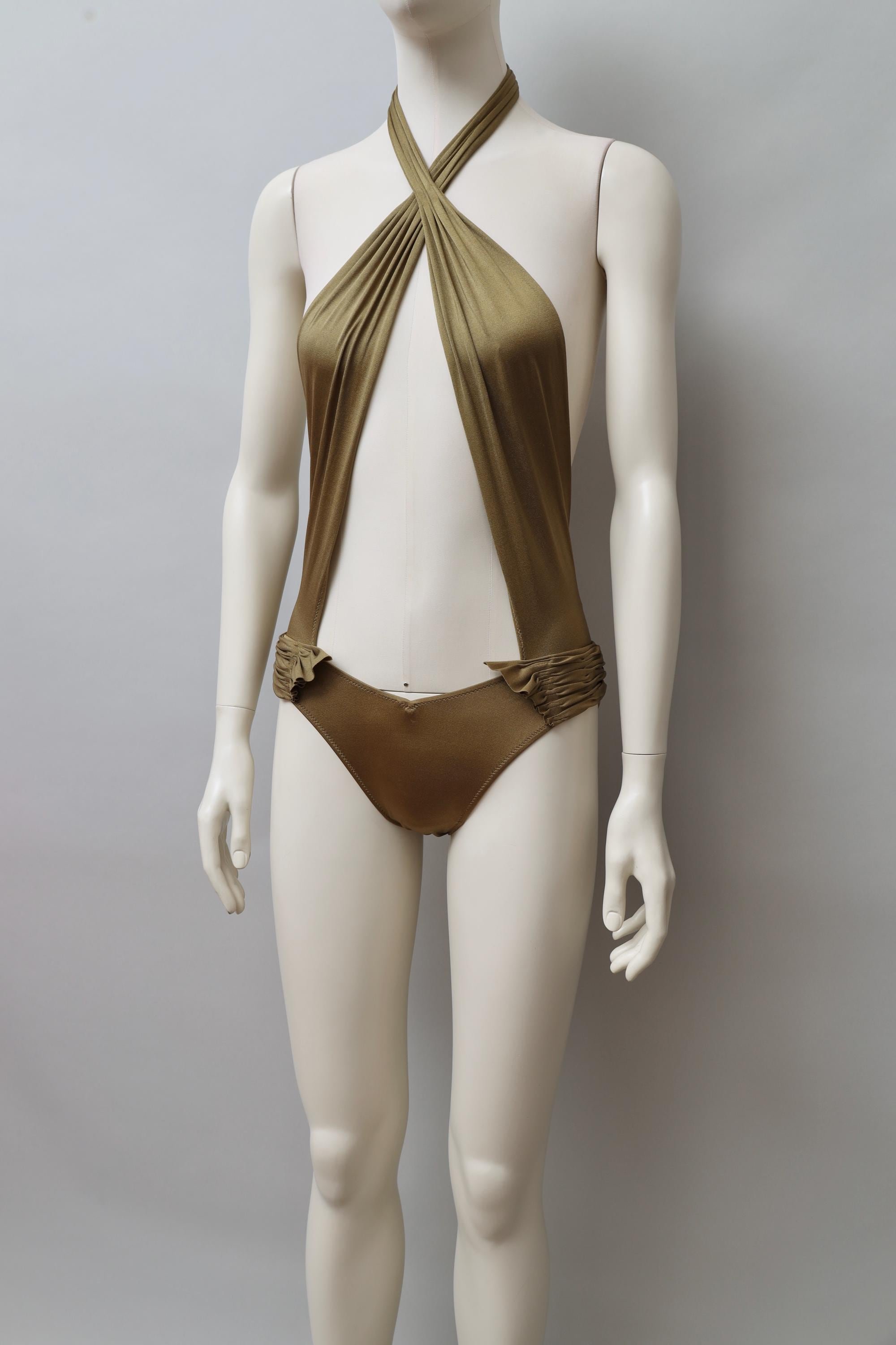 1980s deadstock La Perla bronze cross front swimsuit