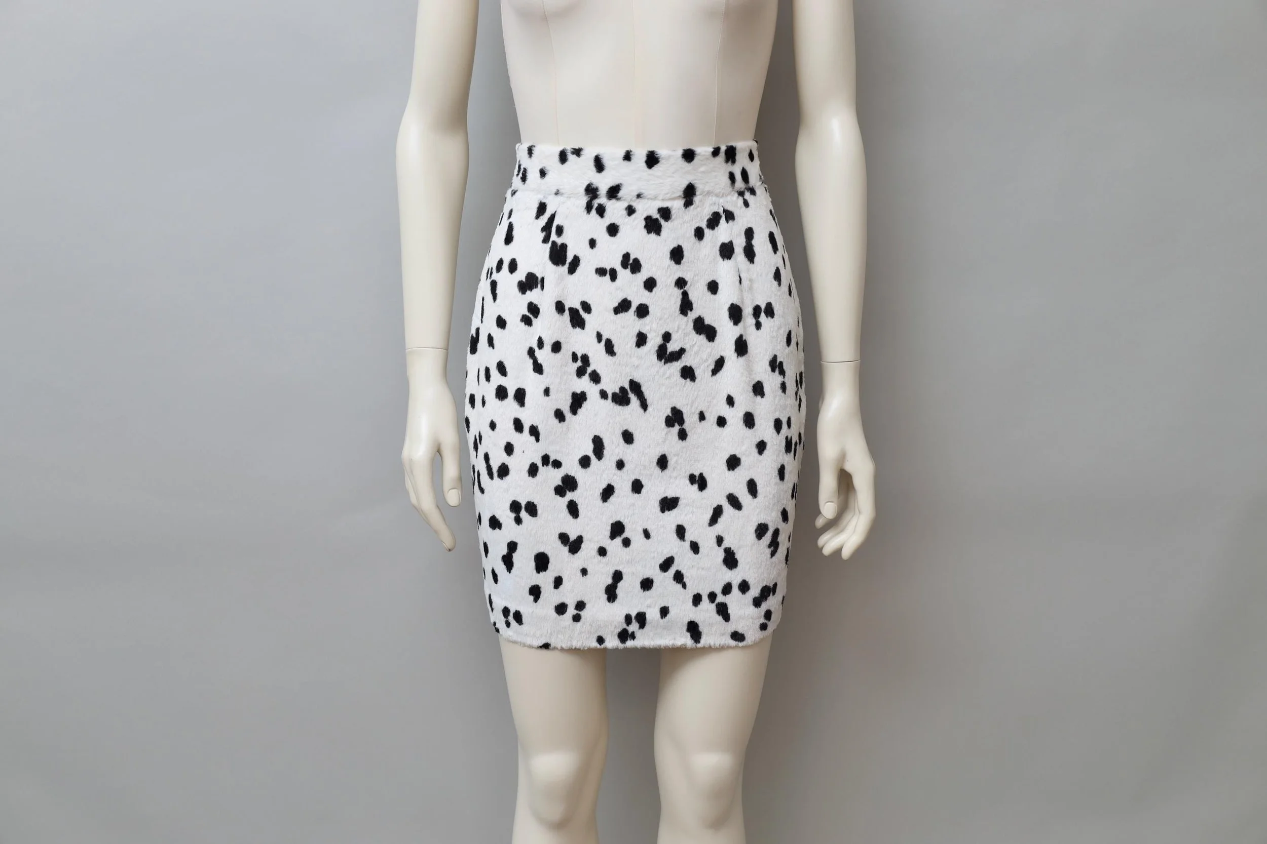 1990s Mugler by Thierry Mugler faux fur dalmatian pencil skirt