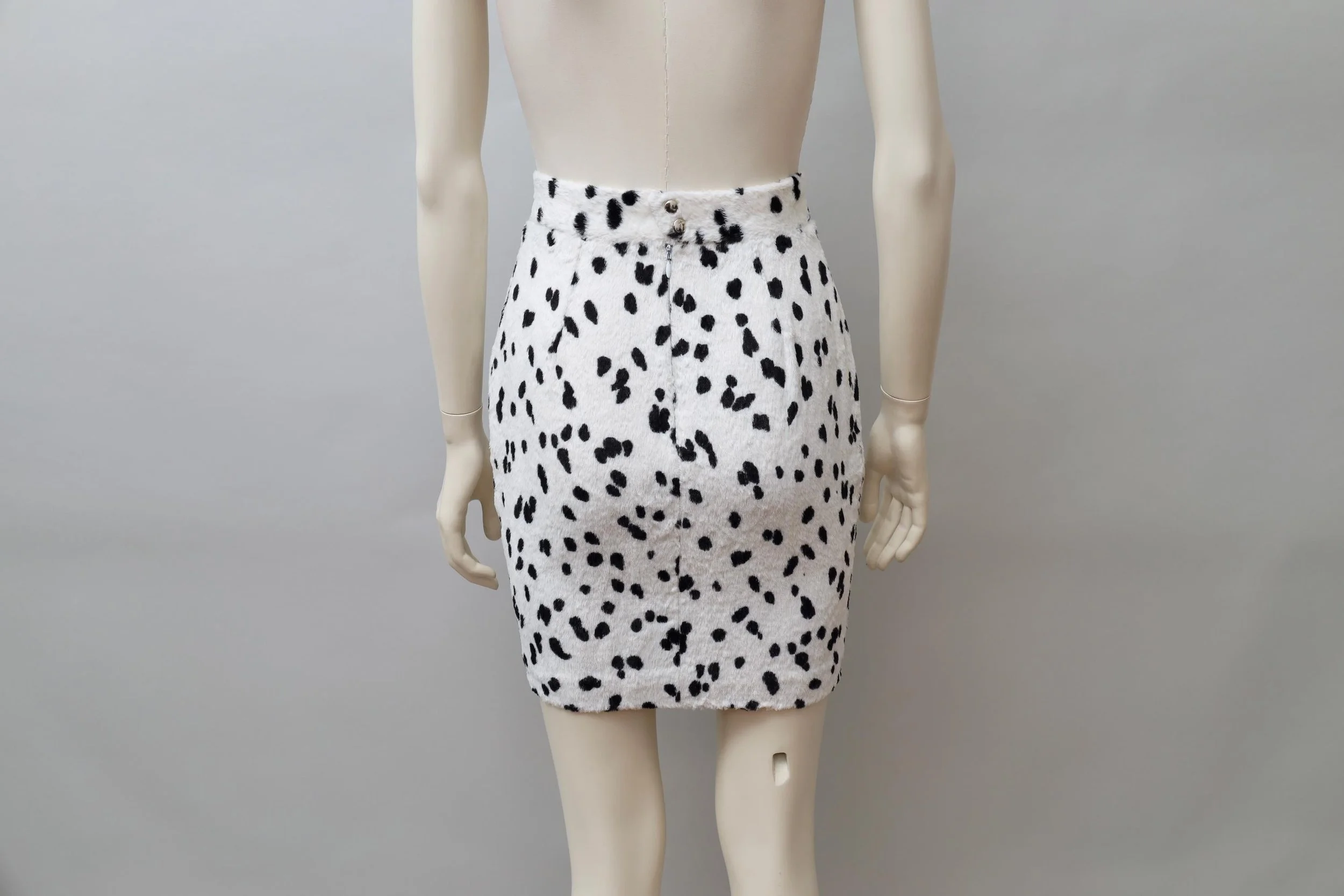 1990s Mugler by Thierry Mugler faux fur dalmatian pencil skirt
