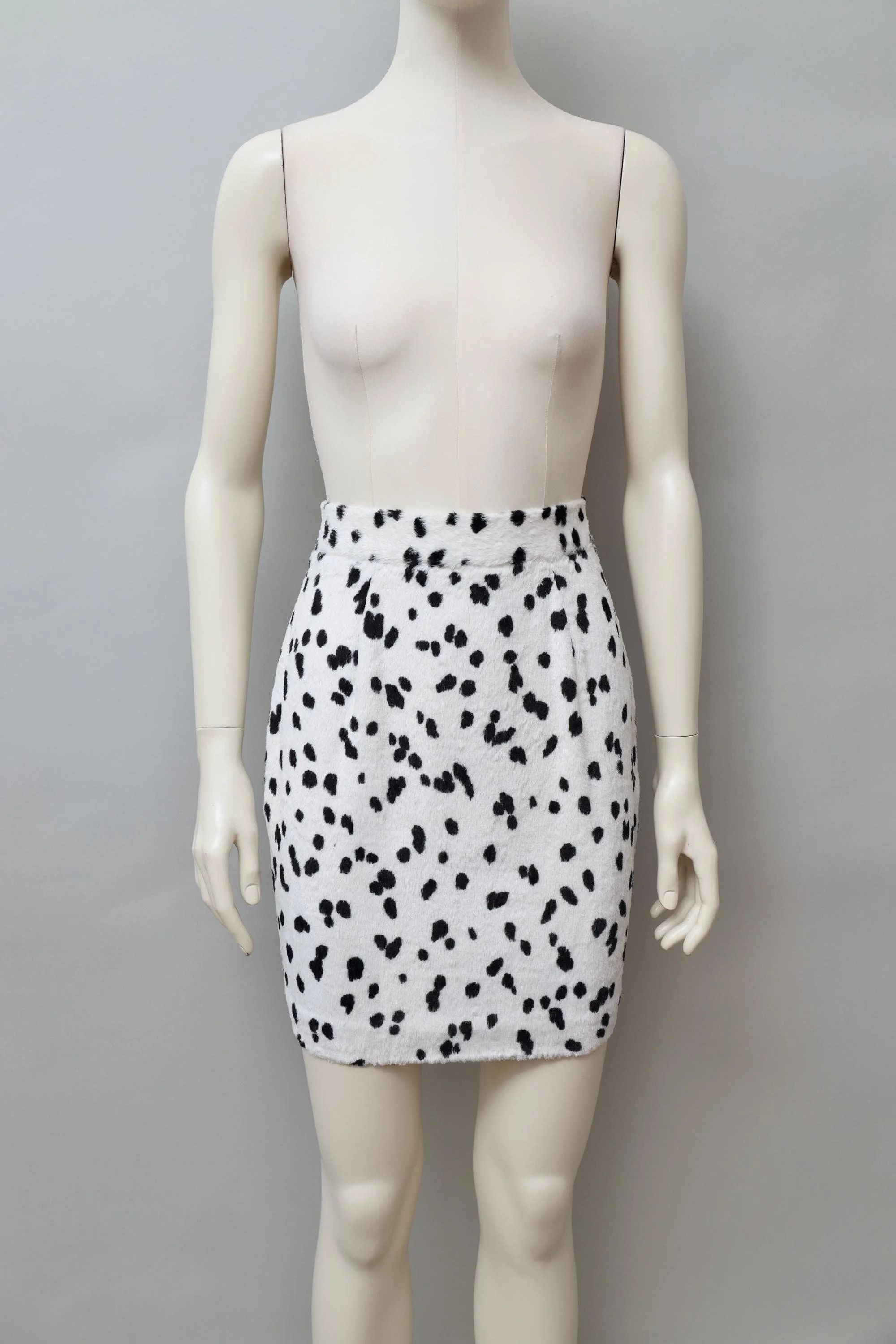 1990s Mugler by Thierry Mugler faux fur dalmatian pencil skirt