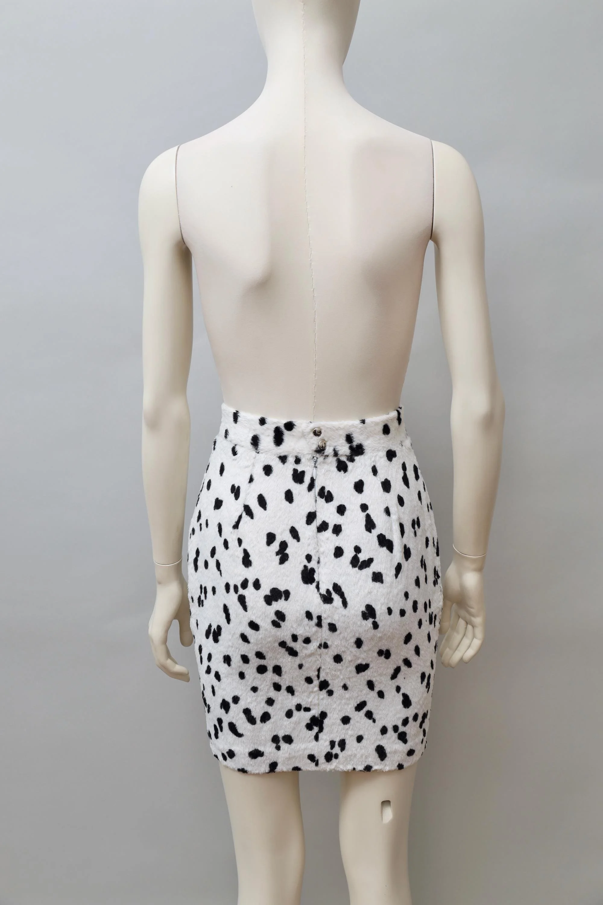 1990s Mugler by Thierry Mugler faux fur dalmatian pencil skirt