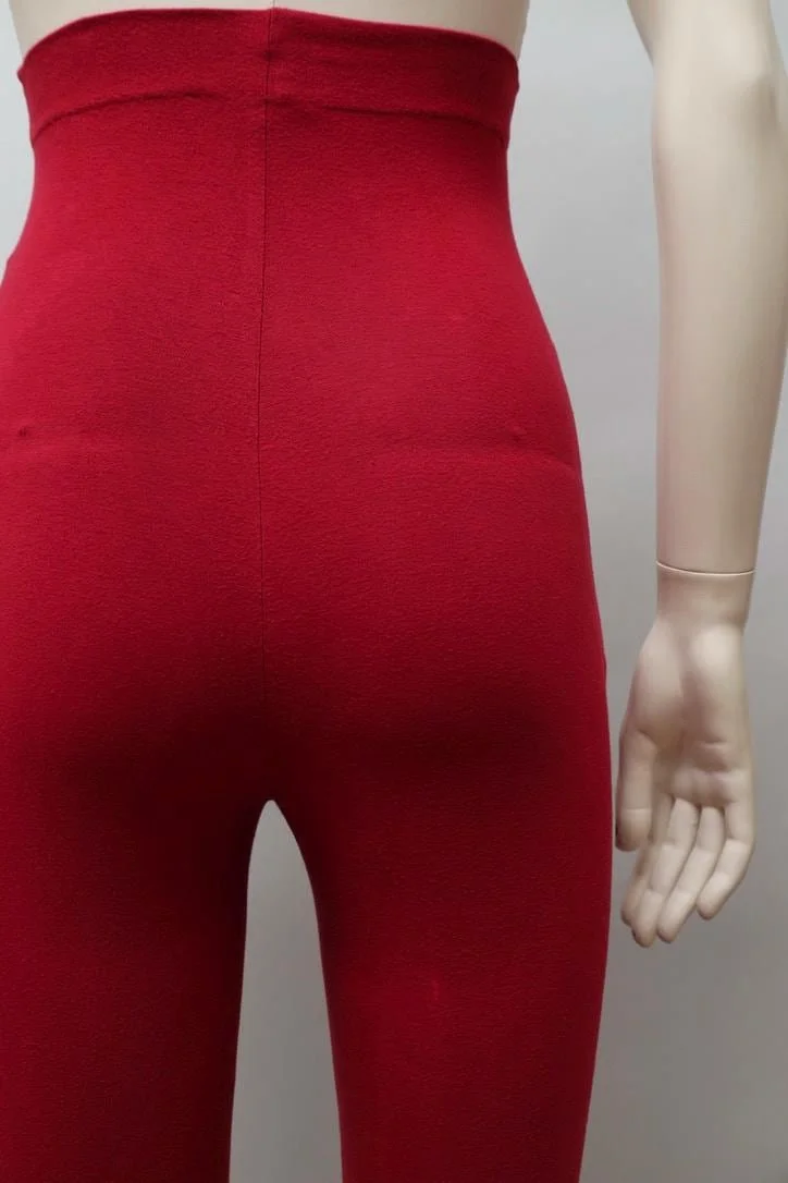 red stretch cotton leggings back