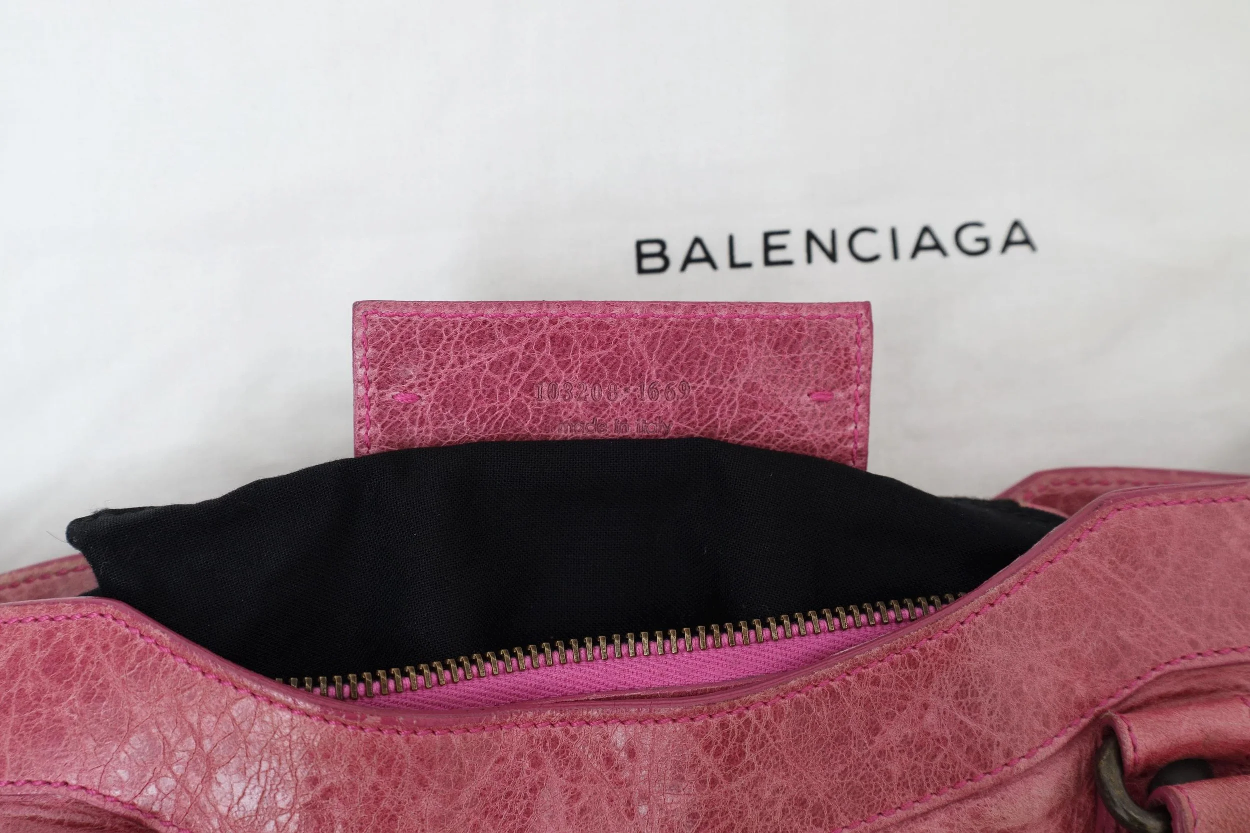 S/S 2008 Balenciaga First bag embossed leather stamp tag