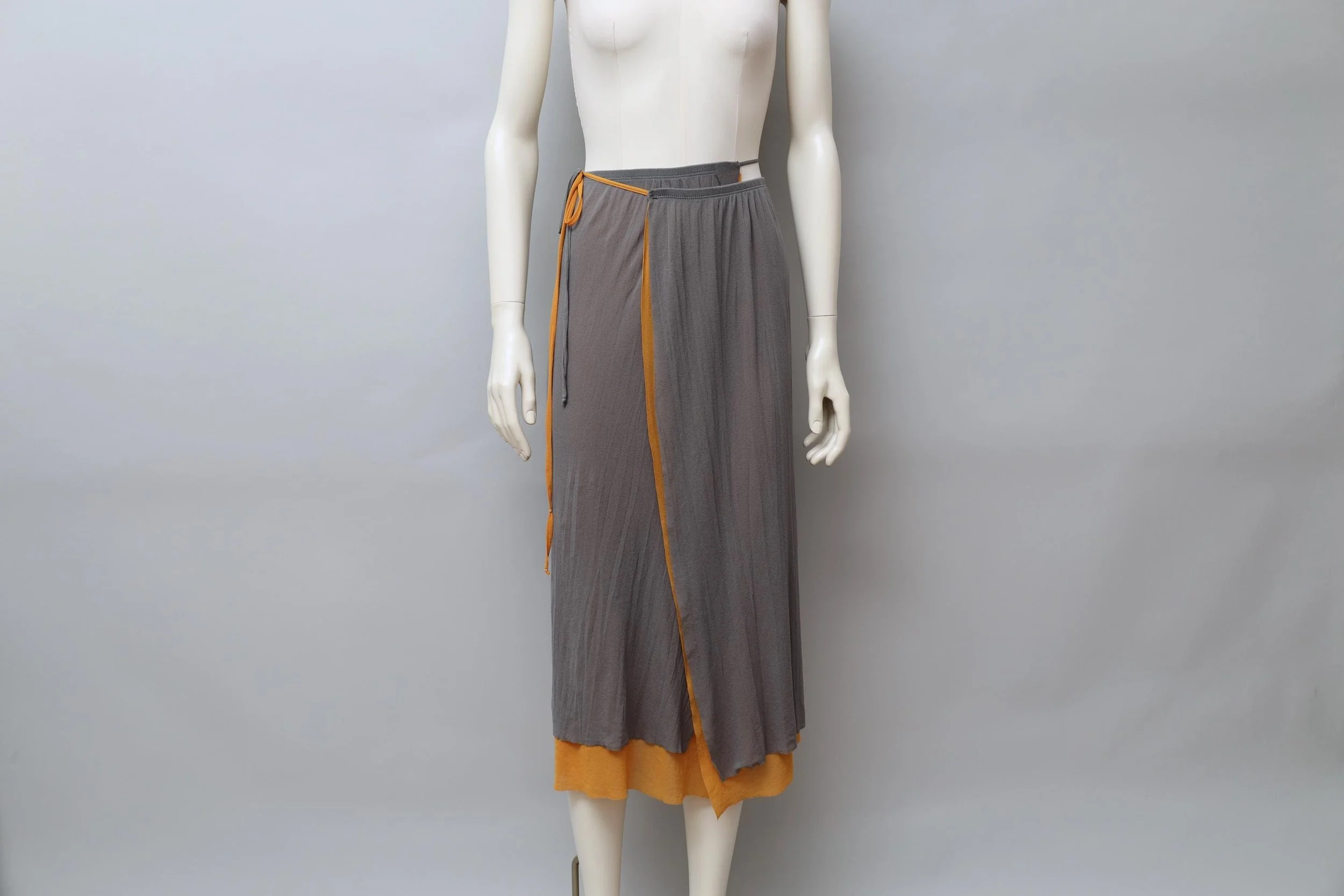 early 2000s Jean Paul Gaultier gray and orange mesh wrap skirt
