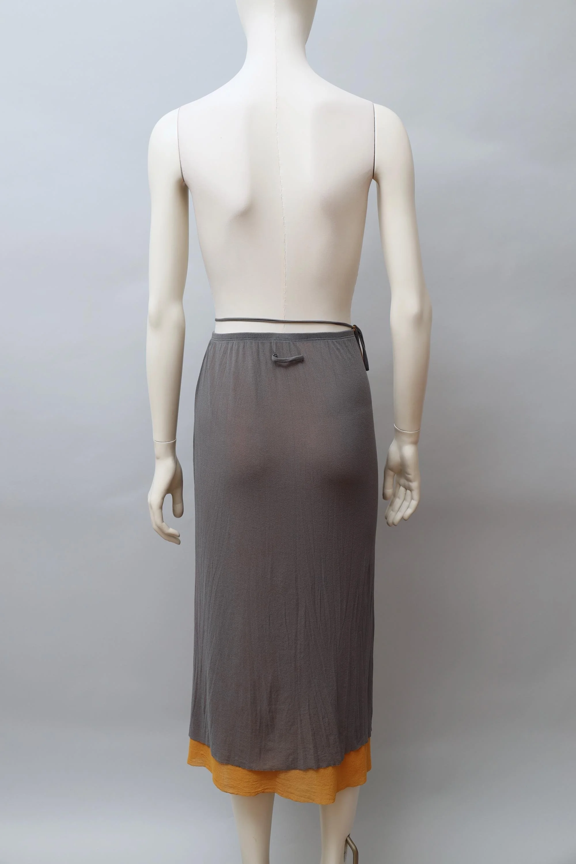 early 2000s Jean Paul Gaultier gray and orange mesh wrap skirt