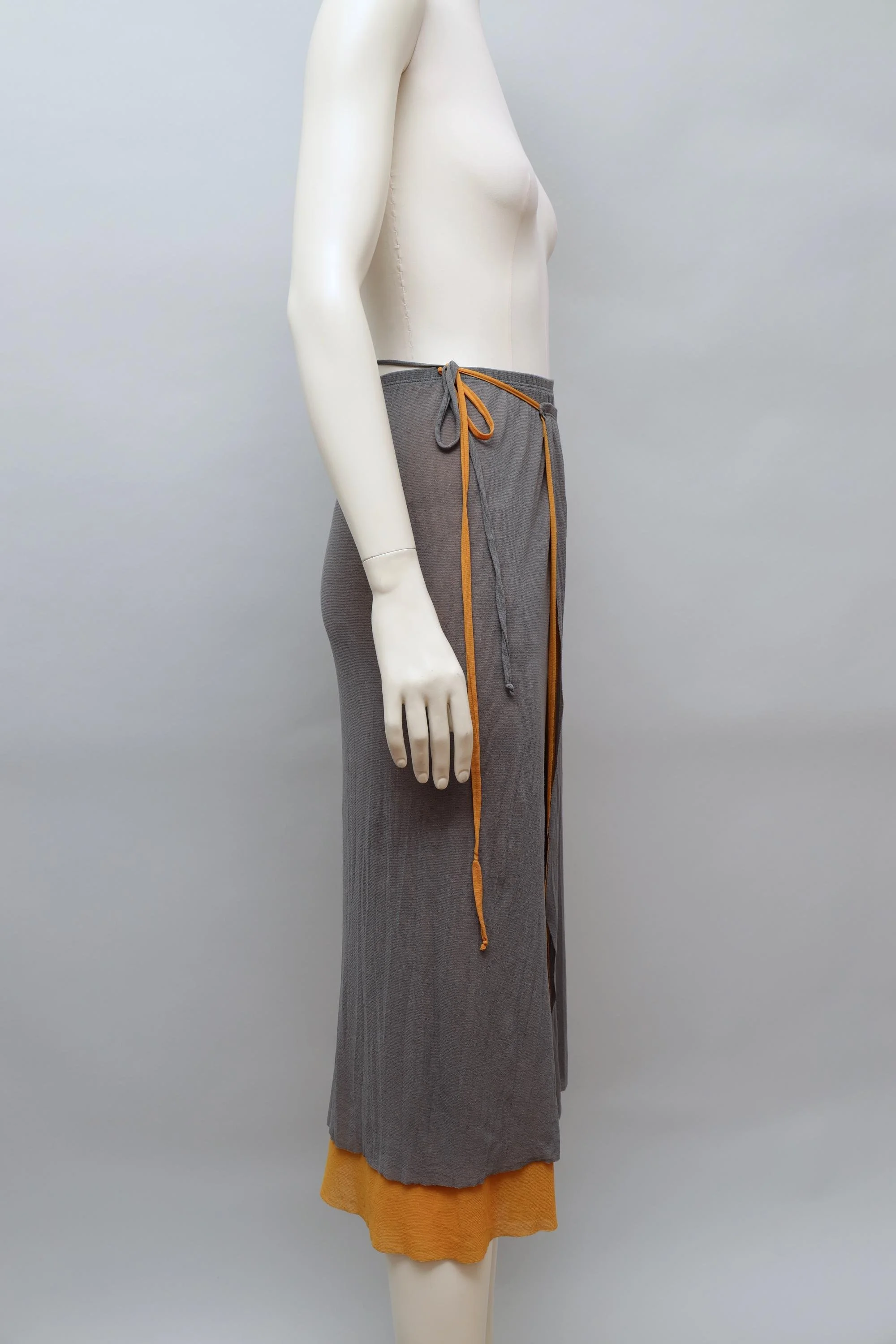 early 2000s Jean Paul Gaultier gray and orange mesh wrap skirt