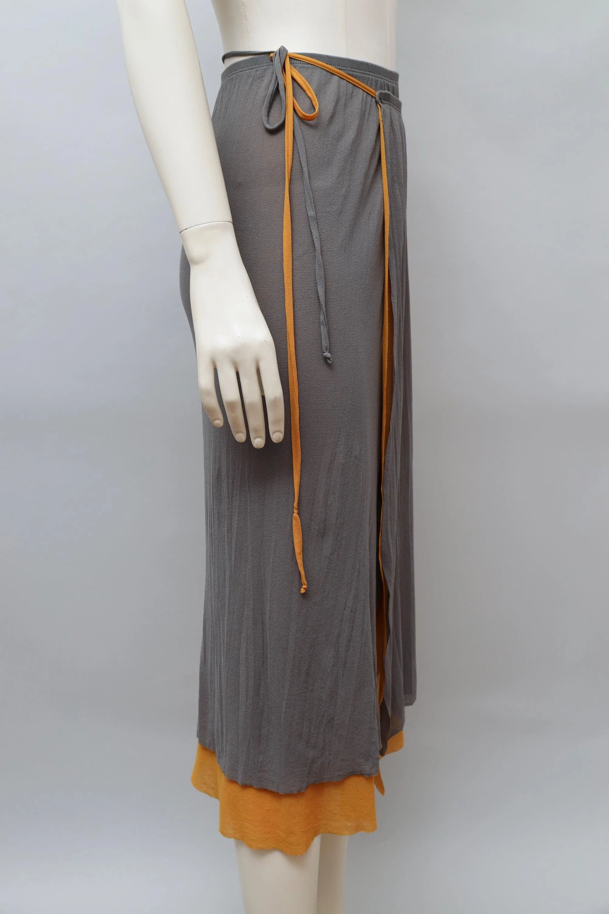 early 2000s Jean Paul Gaultier gray and orange mesh wrap skirt