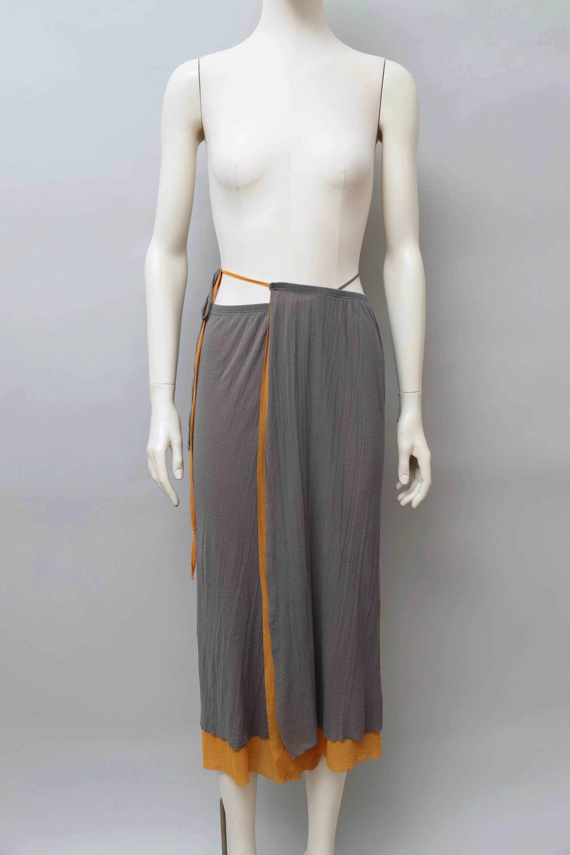 early 2000s Jean Paul Gaultier gray and orange mesh wrap skirt