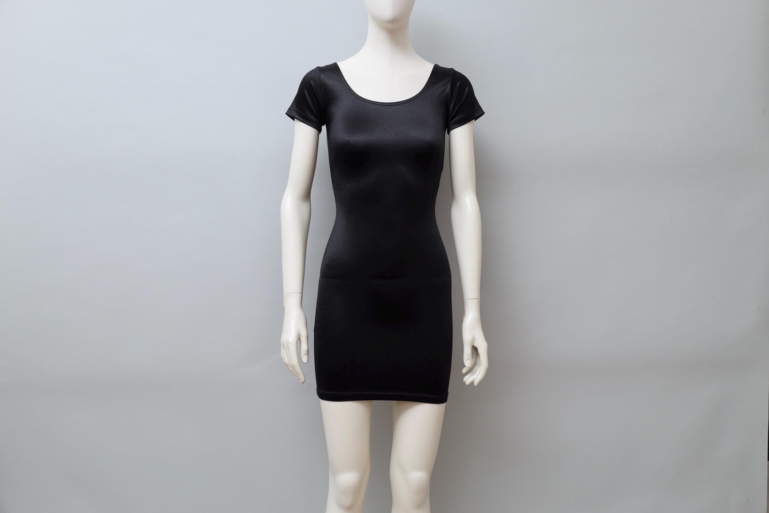 1990s Liza Bruce black satin stretch bodycon dress