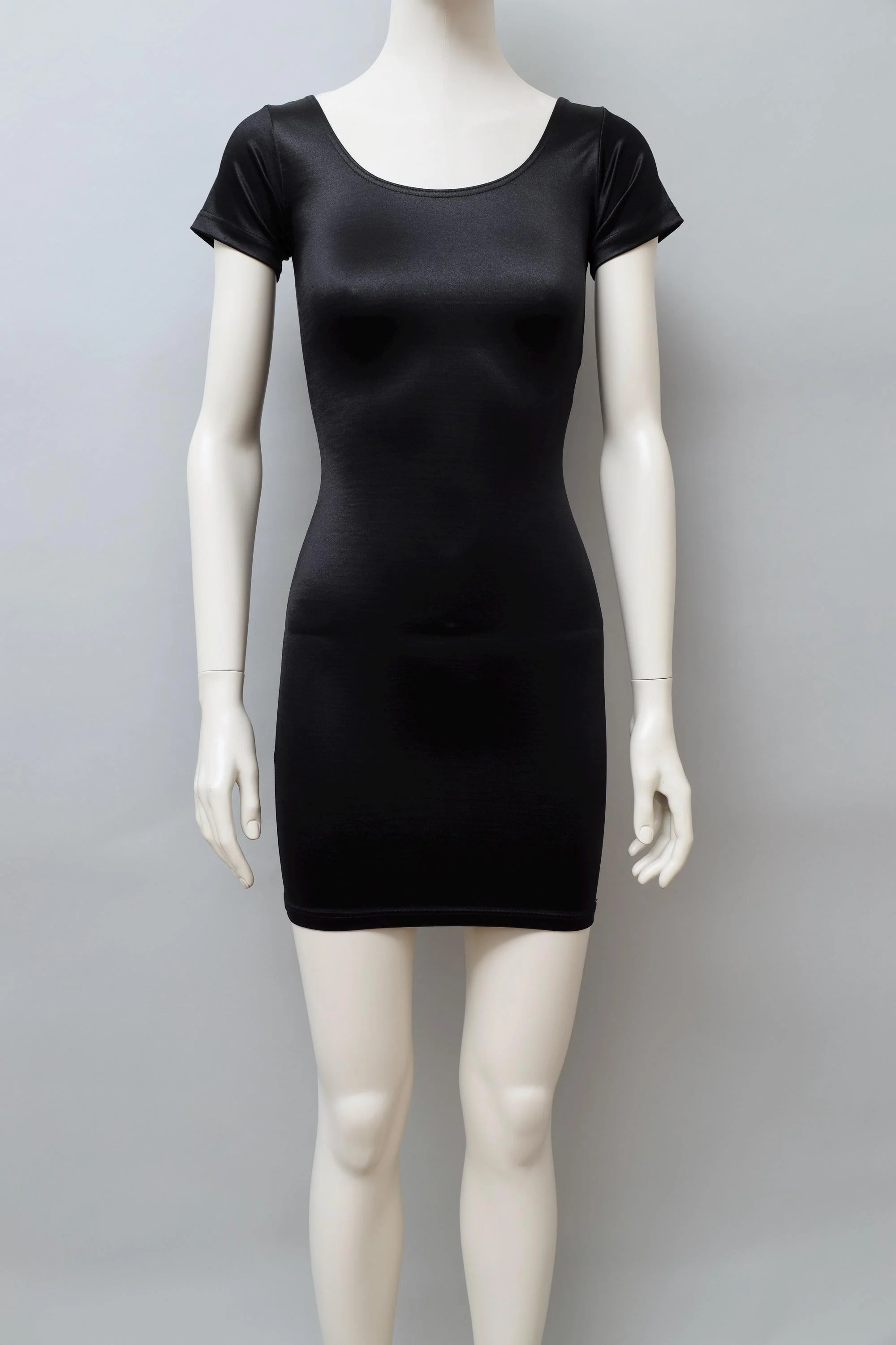 1990s Liza Bruce black satin stretch bodycon dress