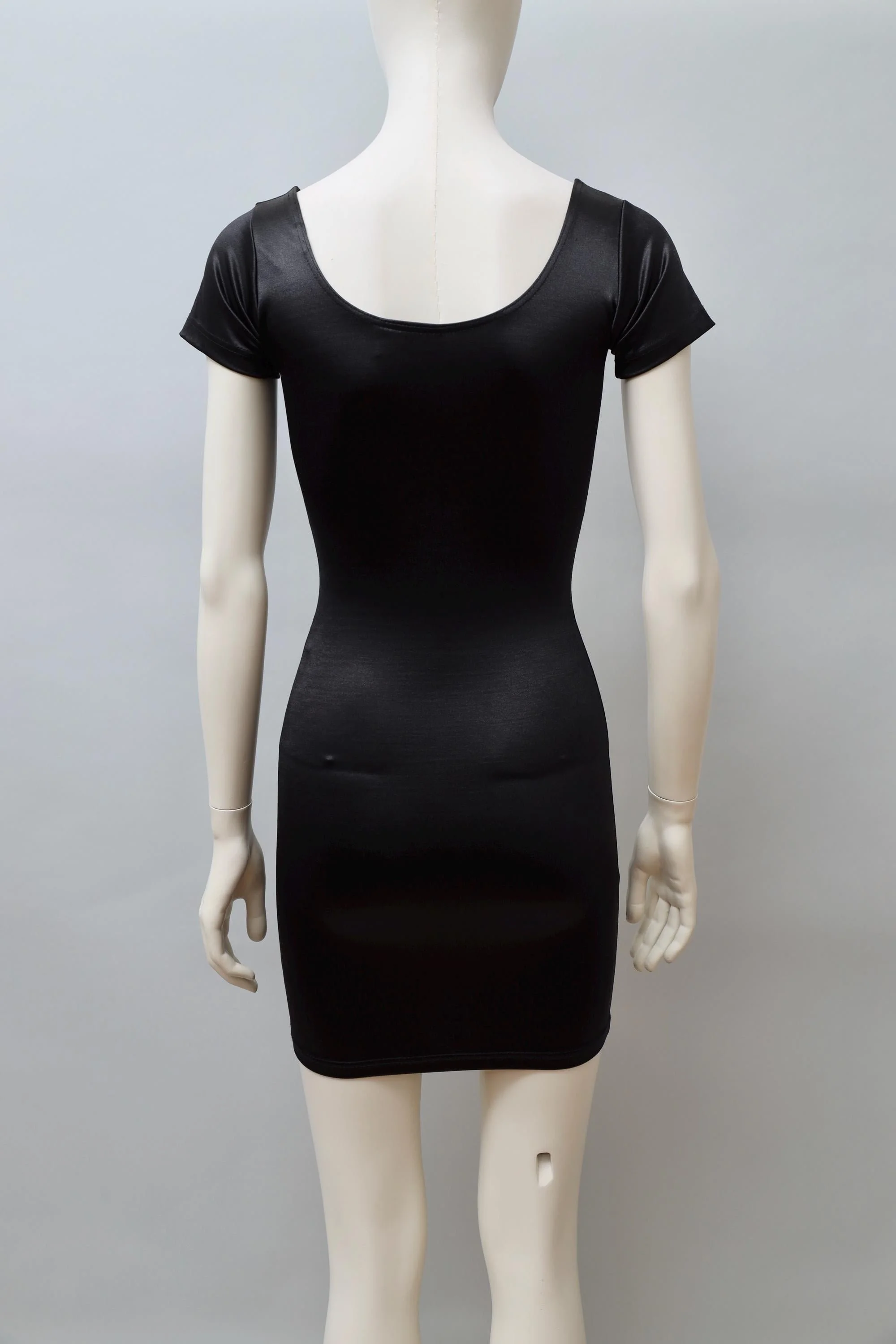 1990s Liza Bruce black satin stretch bodycon dress