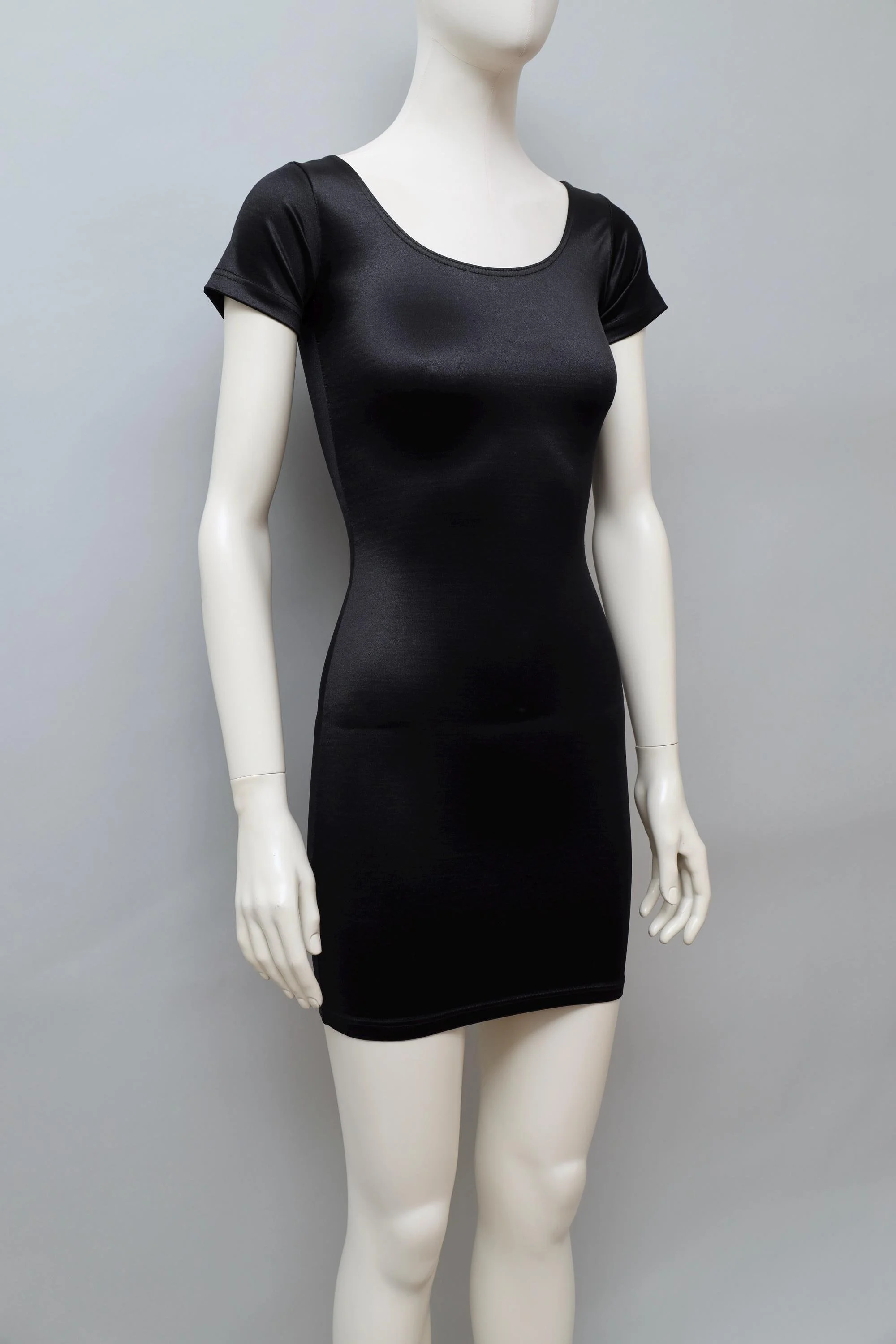 1990s Liza Bruce black satin stretch bodycon dress