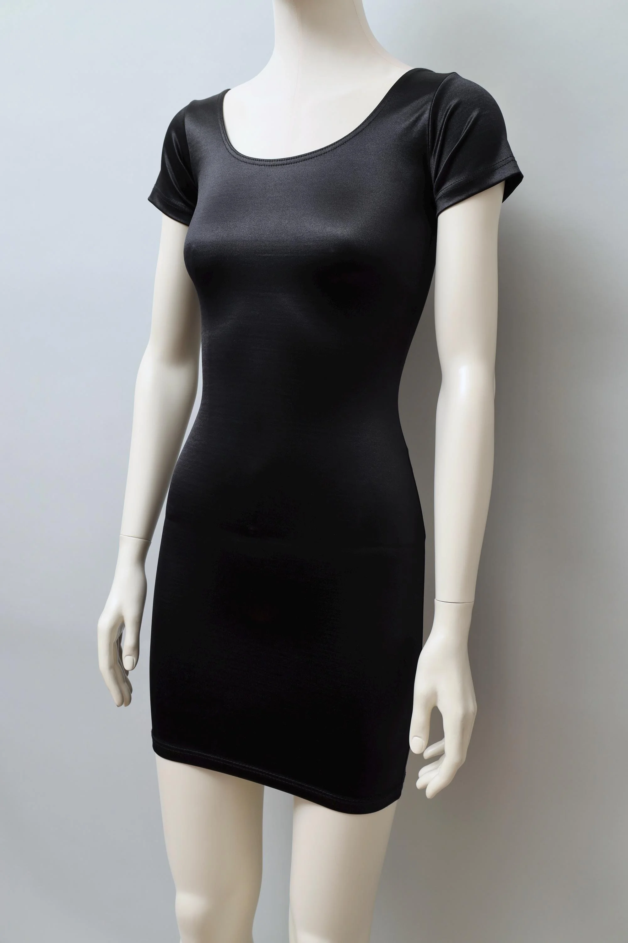 1990s Liza Bruce black satin stretch bodycon dress