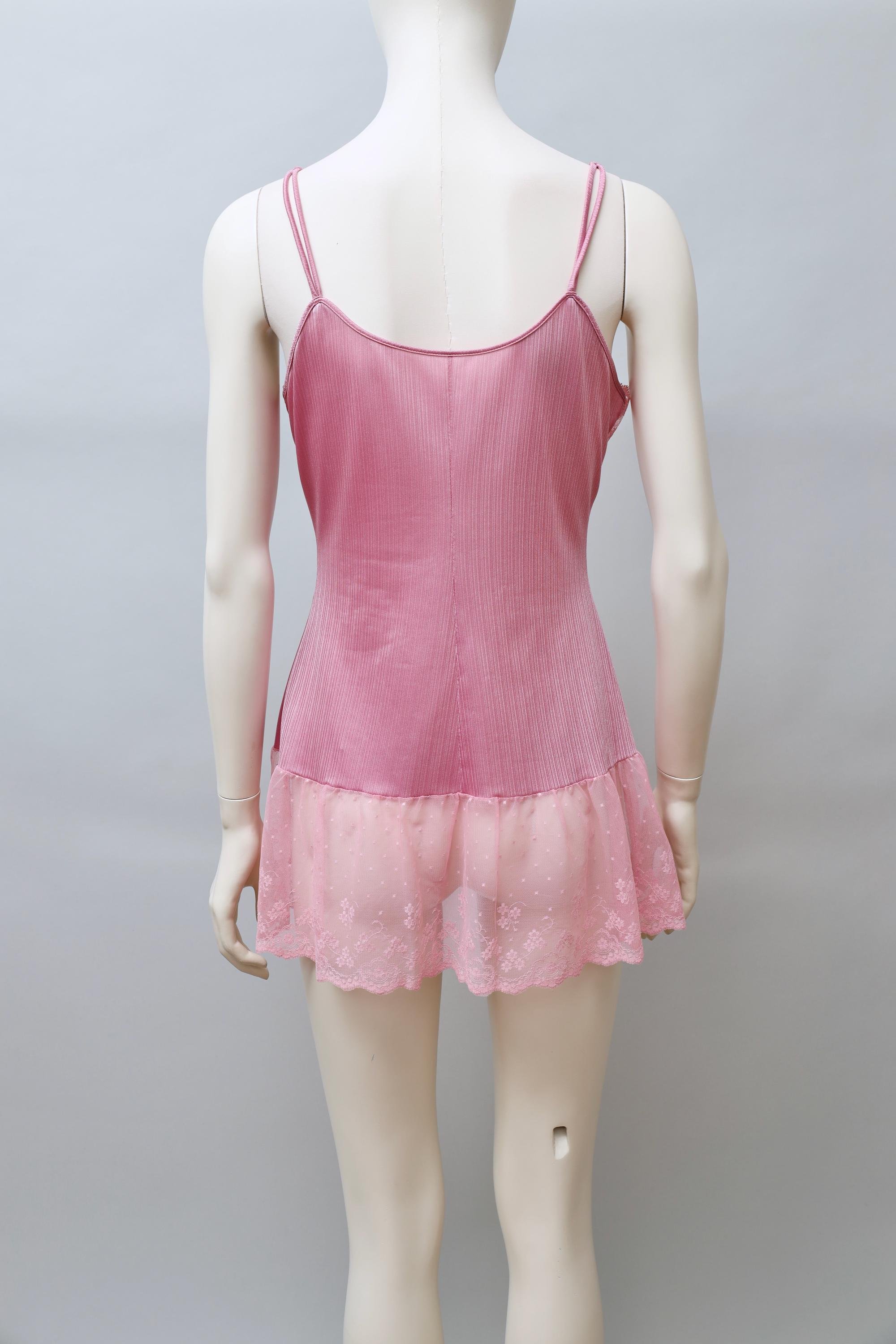 1980s Neyret Paris dusty rose nylon lace mini slip dress