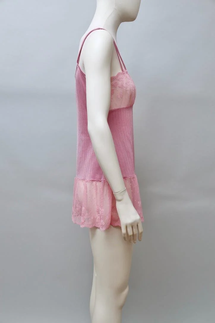 1980s Neyret Paris dusty rose nylon lace mini slip dress