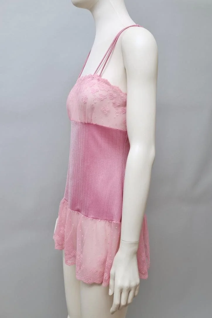 1980s Neyret Paris dusty rose nylon lace mini slip dress