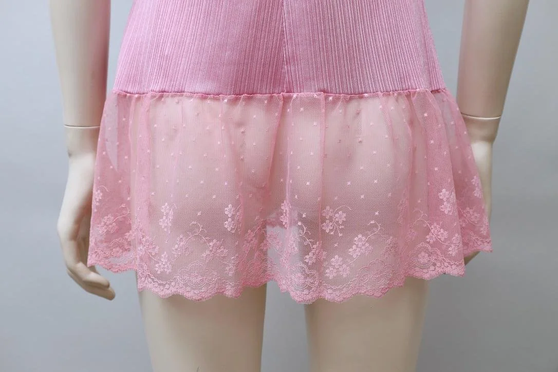 1980s Neyret Paris dusty rose nylon floral lace