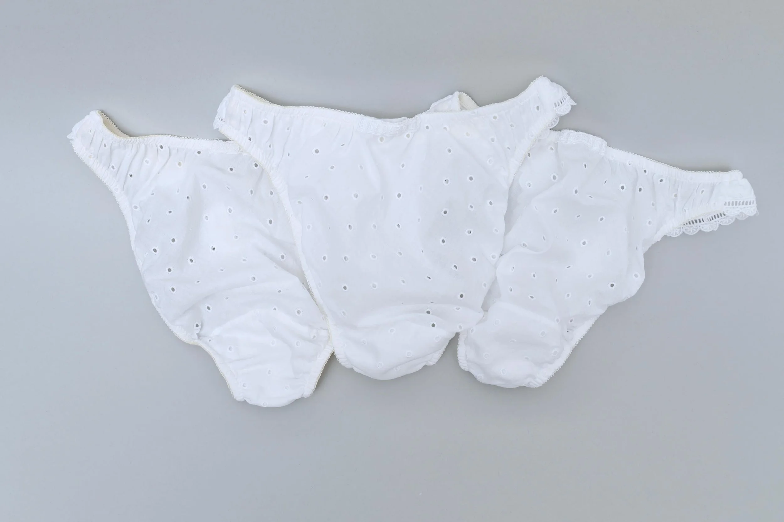 1990s deadstock Giorgio Armani set of three white eyelet cotton panties