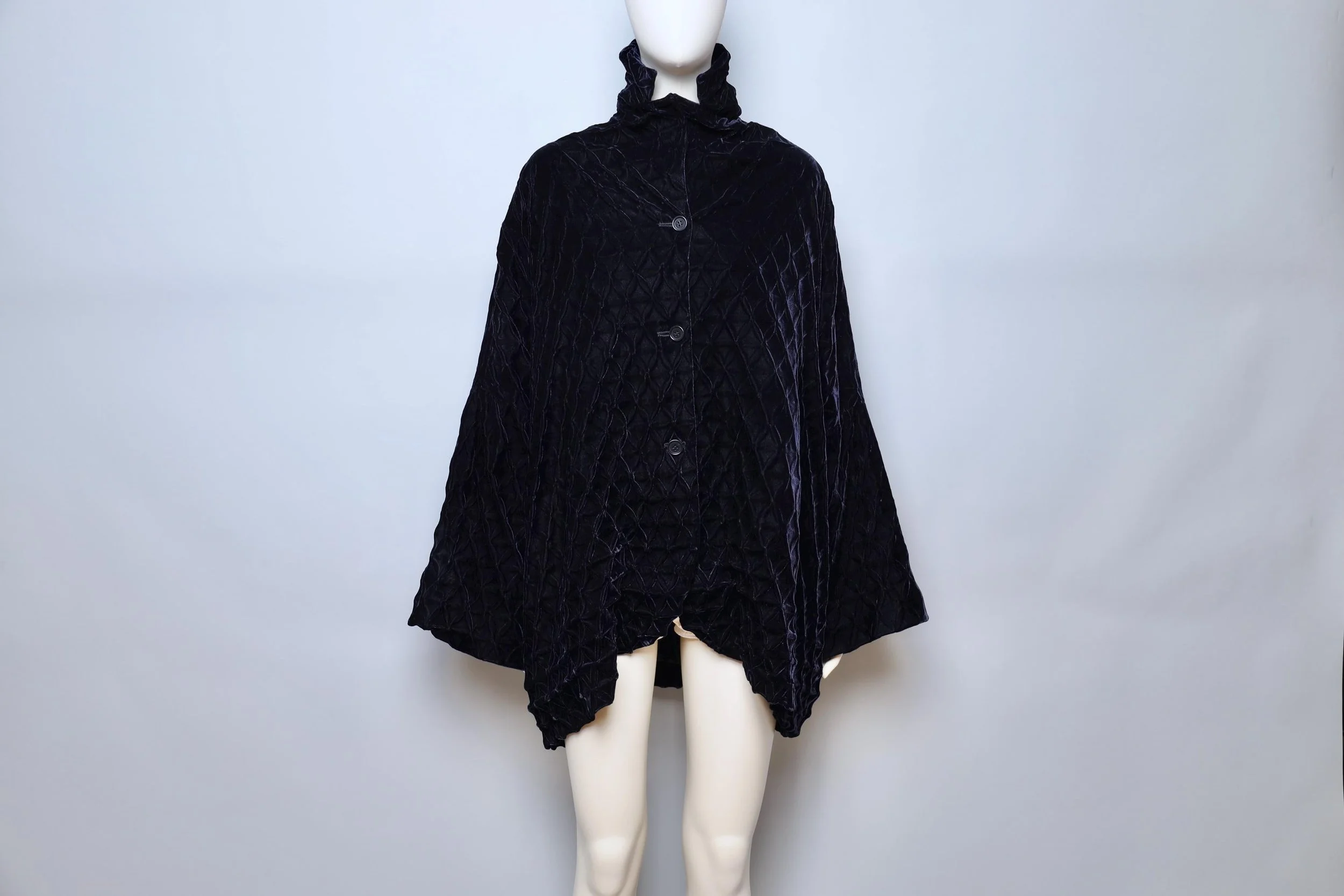 F/W 1991 Romeo Gigli midnight blue edelweiss smocking velvet coat
