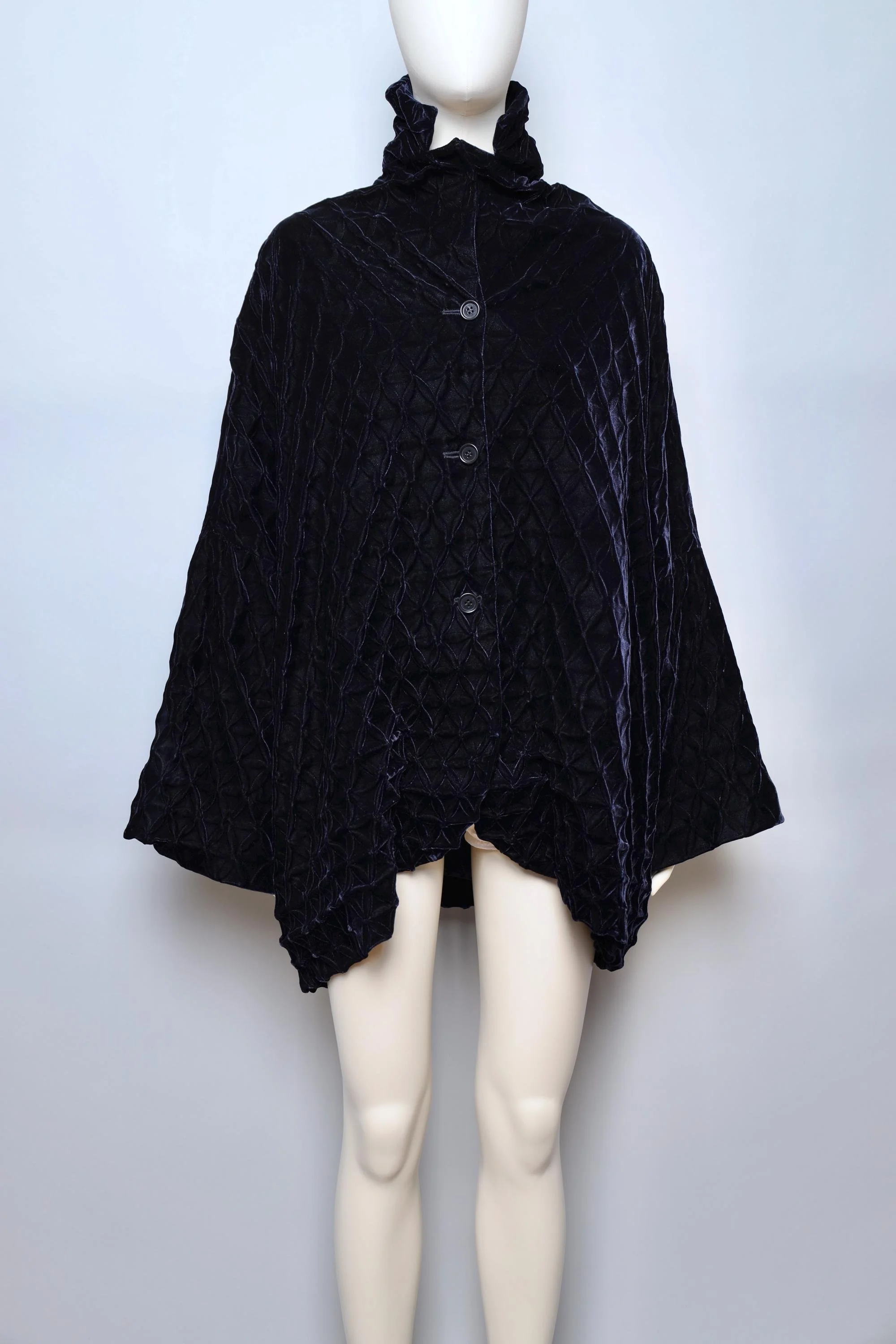 F/W 1991 Romeo Gigli midnight blue edelweiss smocking velvet coat
