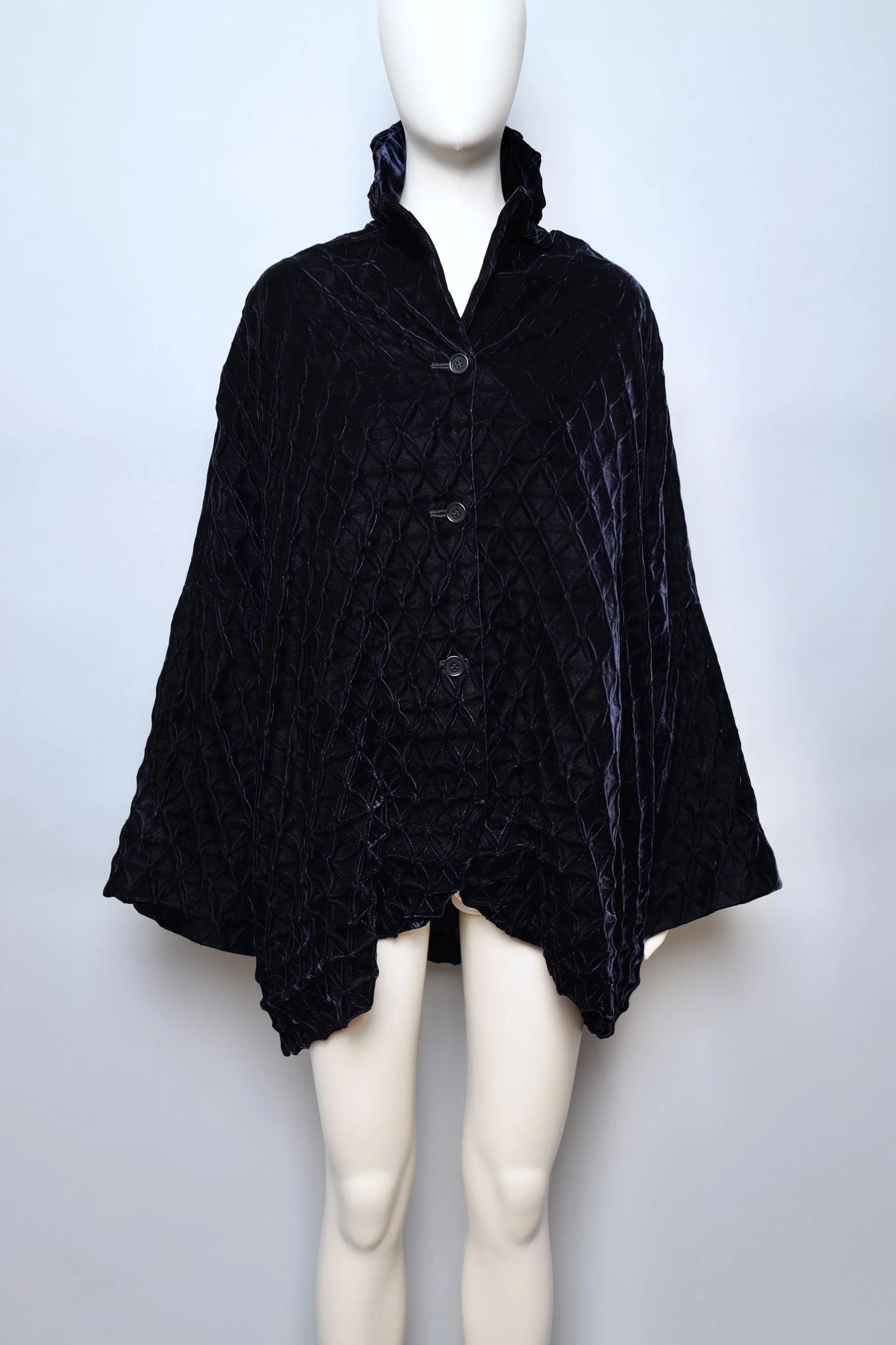 F/W 1991 Romeo Gigli midnight blue edelweiss smocking velvet coat