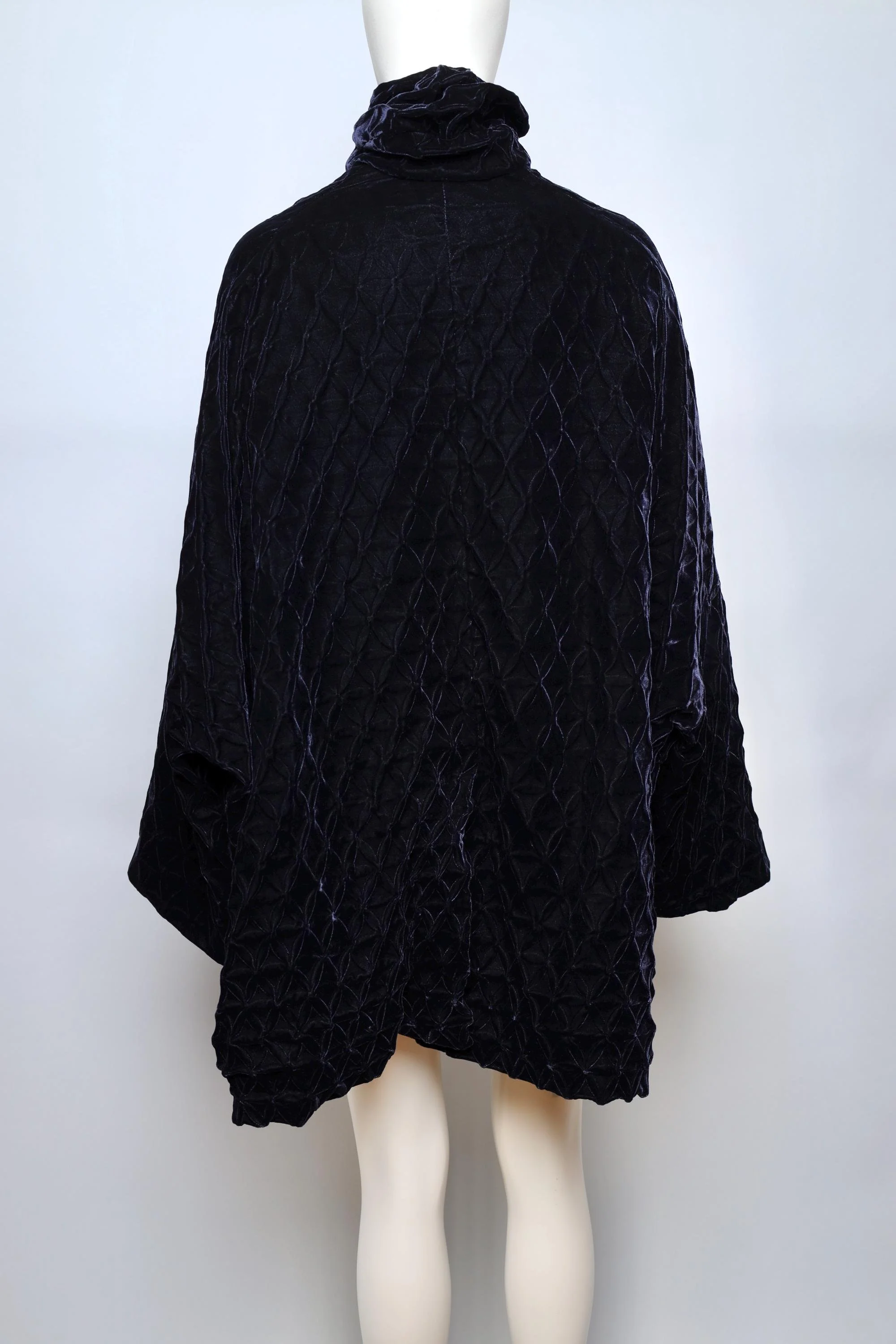 F/W 1991 Romeo Gigli midnight blue edelweiss smocking velvet coat